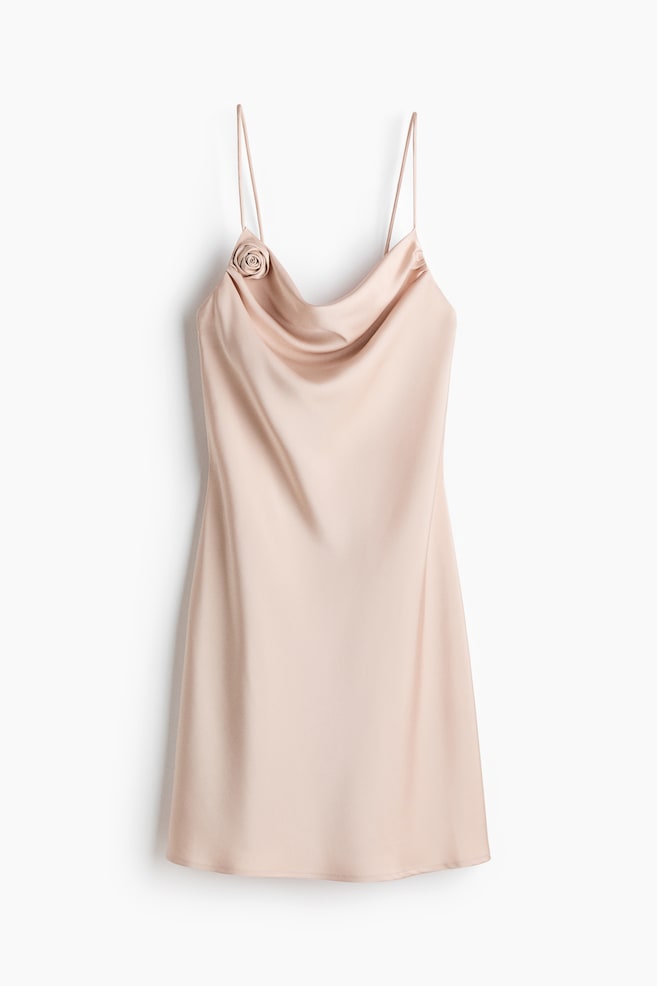 Abito a sottoveste in satin con laccetti - Rosa cipria - 1