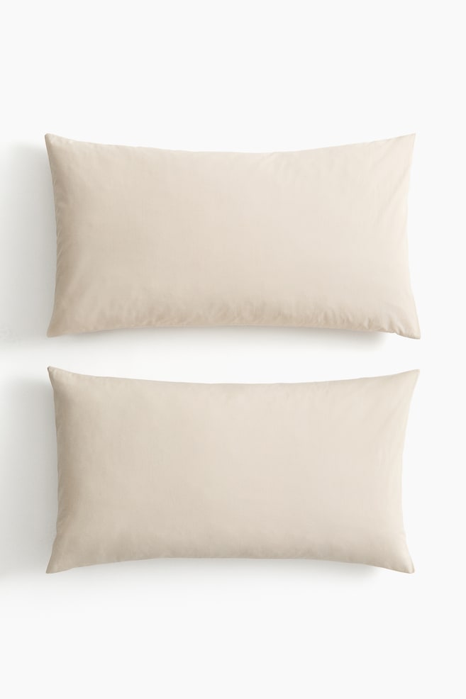 2-pack cotton pillowcases - Light beige/Mole/White/Dark brown - 1