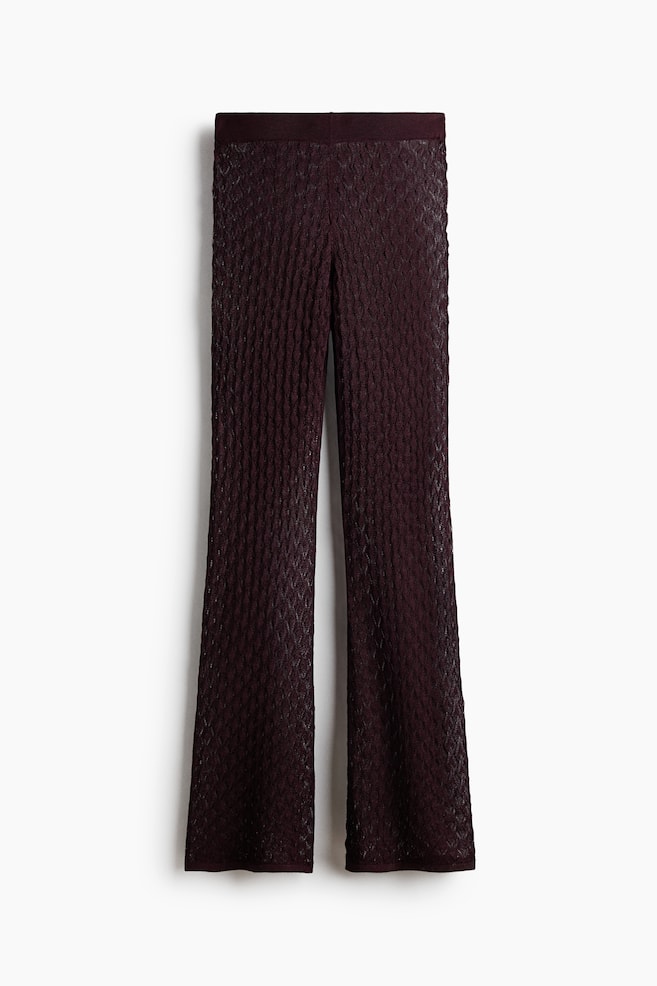 Pantaloni in maglia traforata glitter - Rosso prugna/Nero - 1