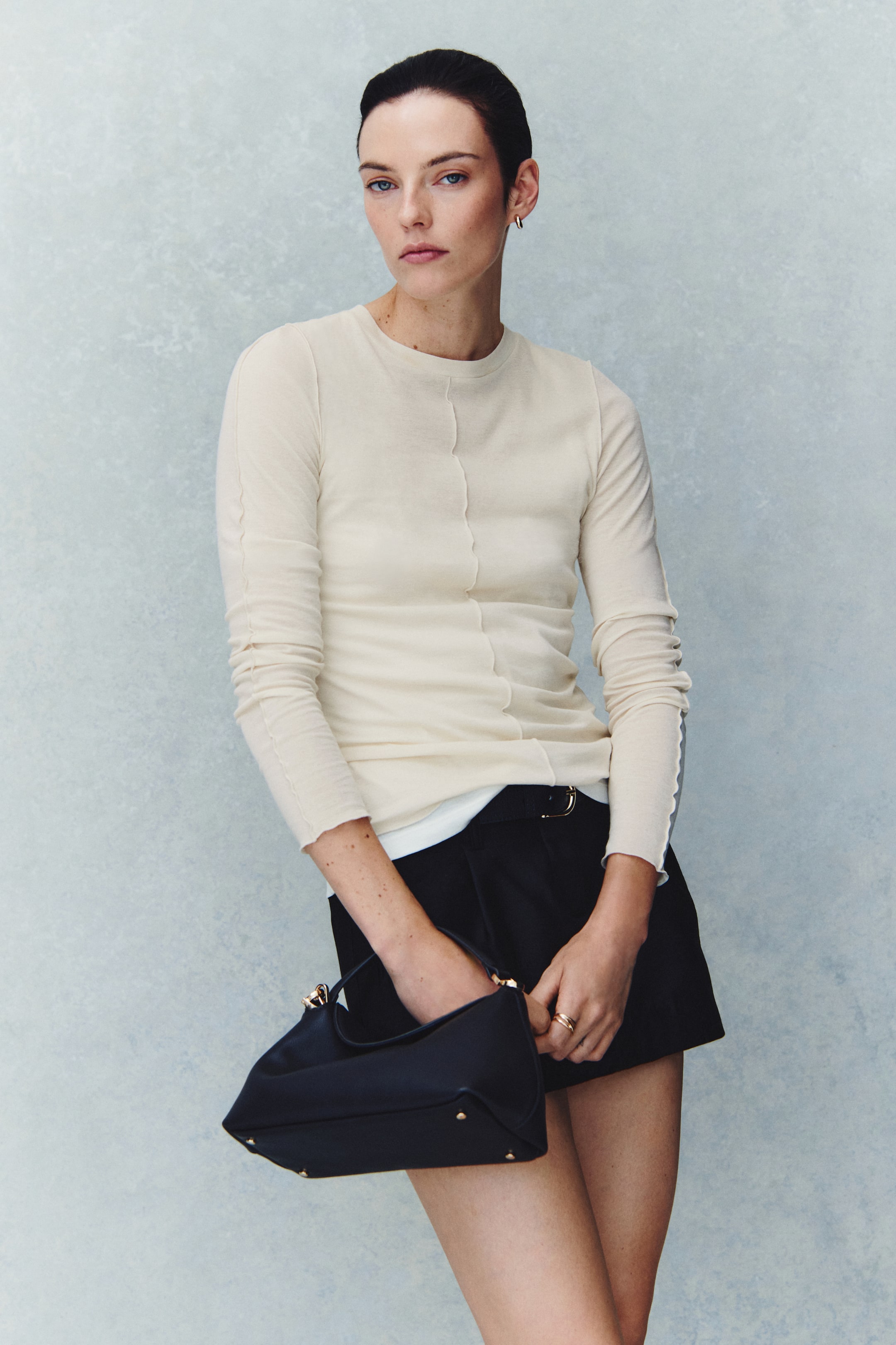 View larger image: Long-sleeved pima cotton top - Light beige - Ladies | H&M 1