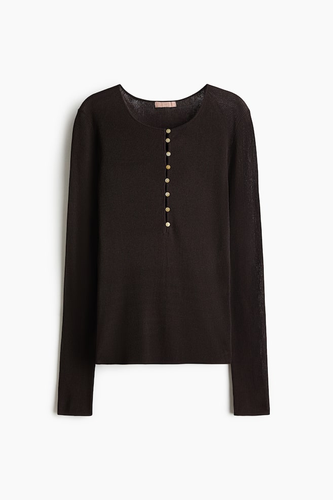 Geripptes Henleyshirt - Dunkelbraun - 1