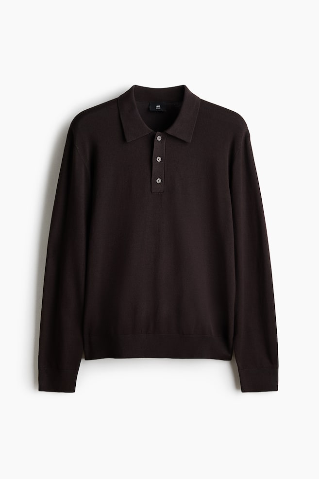 Regular Fit Knitted polo shirt - Dark brown/Black/Navy blue/Dark grey marl/Burgundy - 1