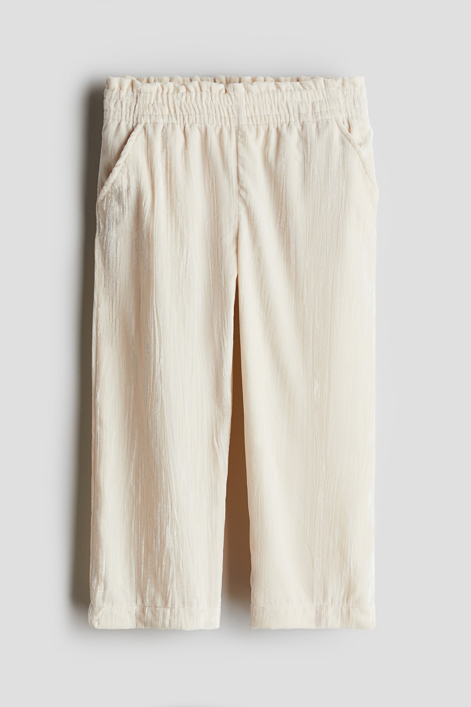 Crinkled velour trousers - Light beige/Dark red - 1