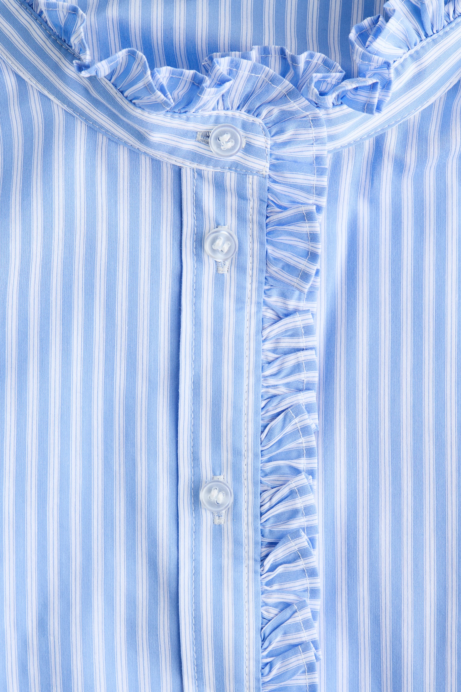 Frill-trimmed poplin blouse - Màu xanh dương/Kẻ - 3