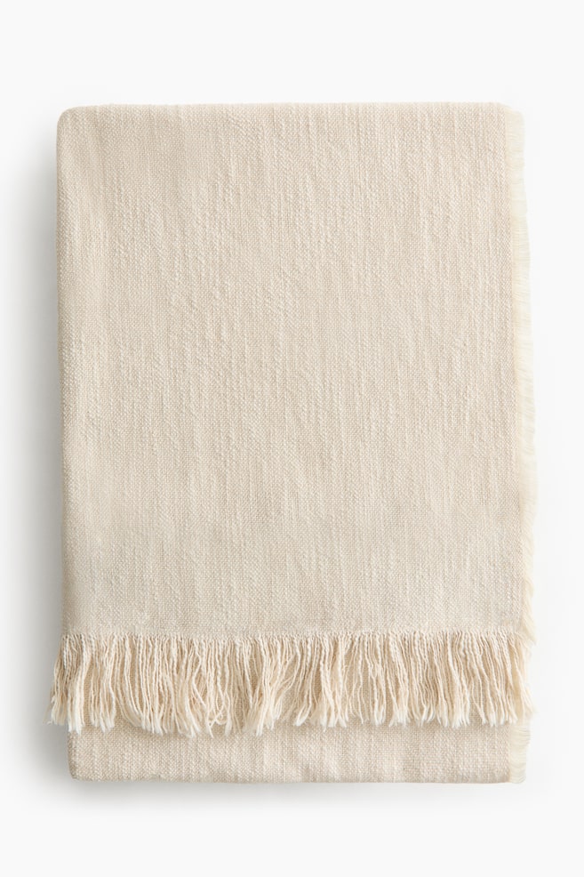 Cotton-Blend Throw - Light beige - 1