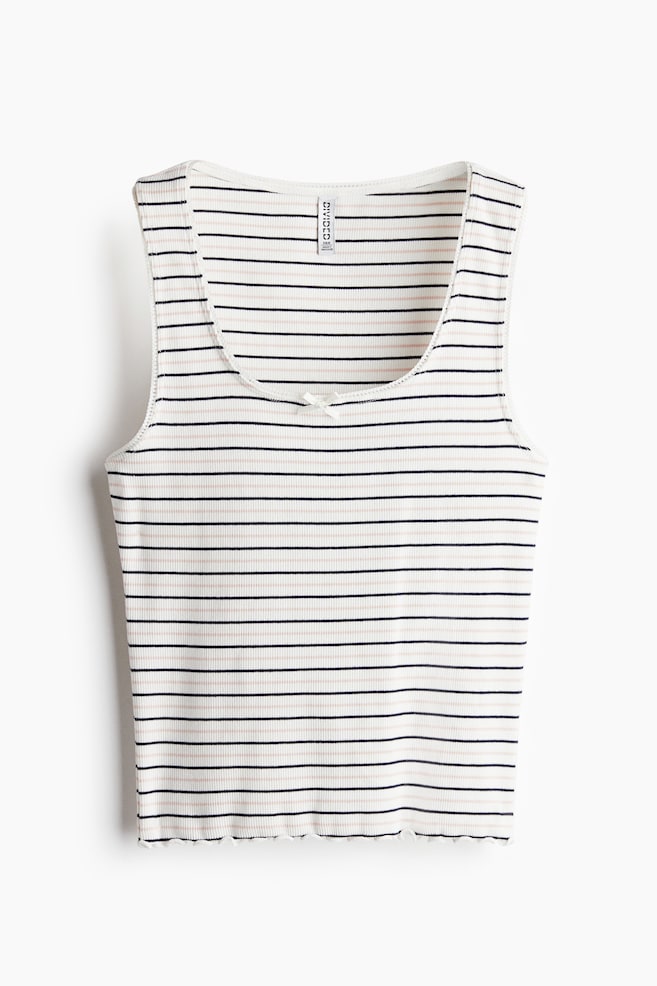 Pointelle jersey vest top - White/Striped/Light green - 1