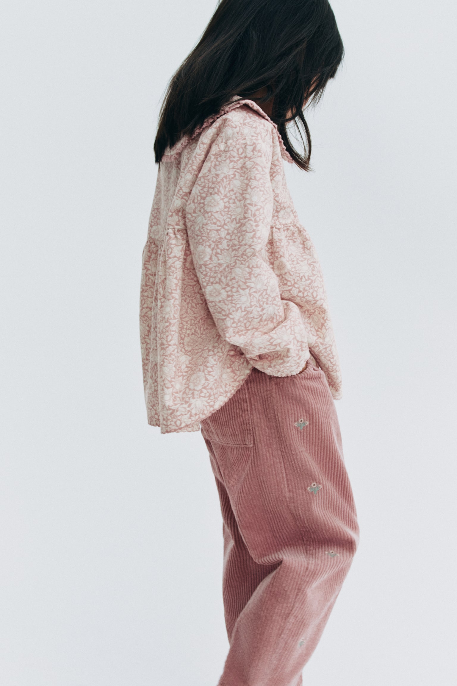 Детские брюки H&M Embroidered-Detail Corduroy, цвет: Пыльный розовый — фото 4