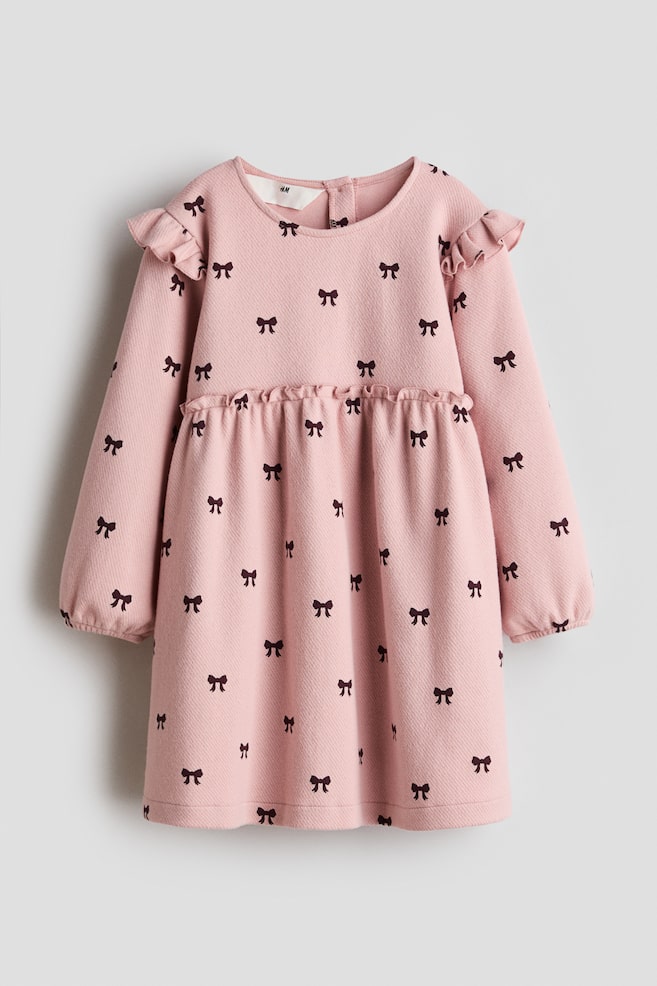 Frill-trimmed cotton dress - Pink/Bows/Light beige/Spotted - 1