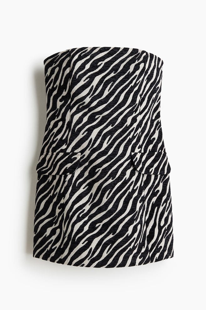 Vestido bandeau en tejido jacquard - Negro/Estampado de cebra - 1