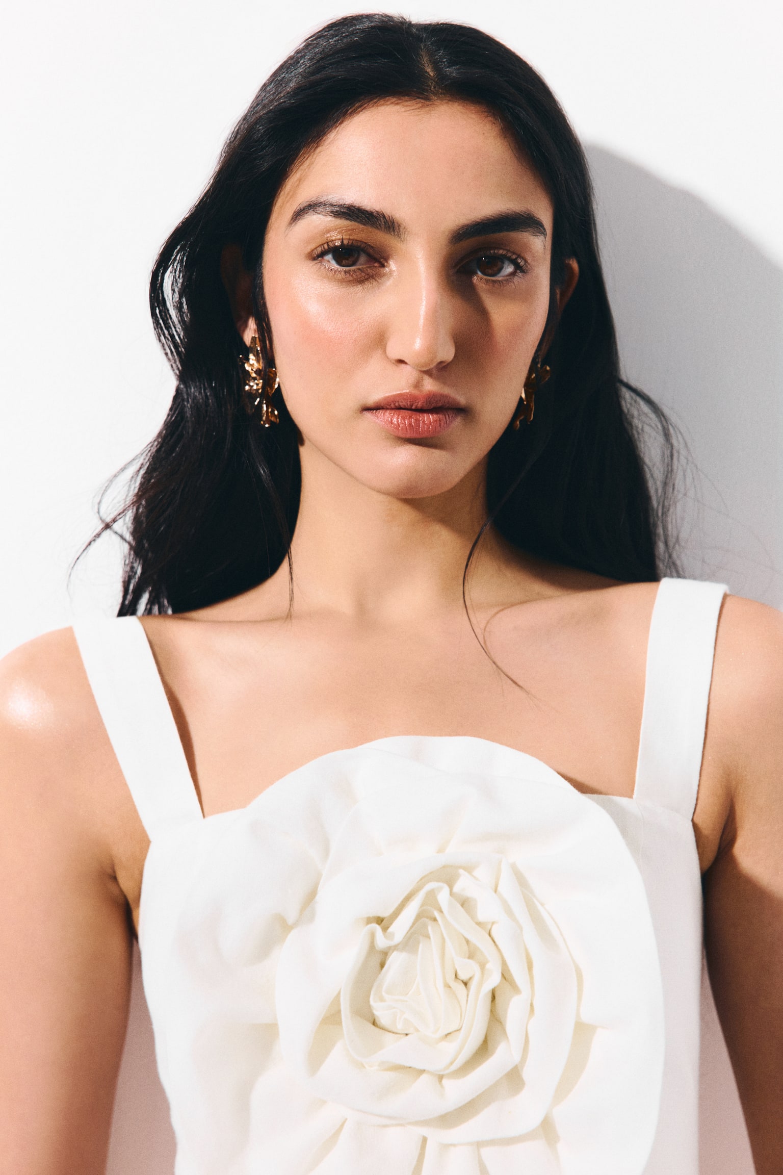 Appliquéd linen-blend top - Cream - 1
