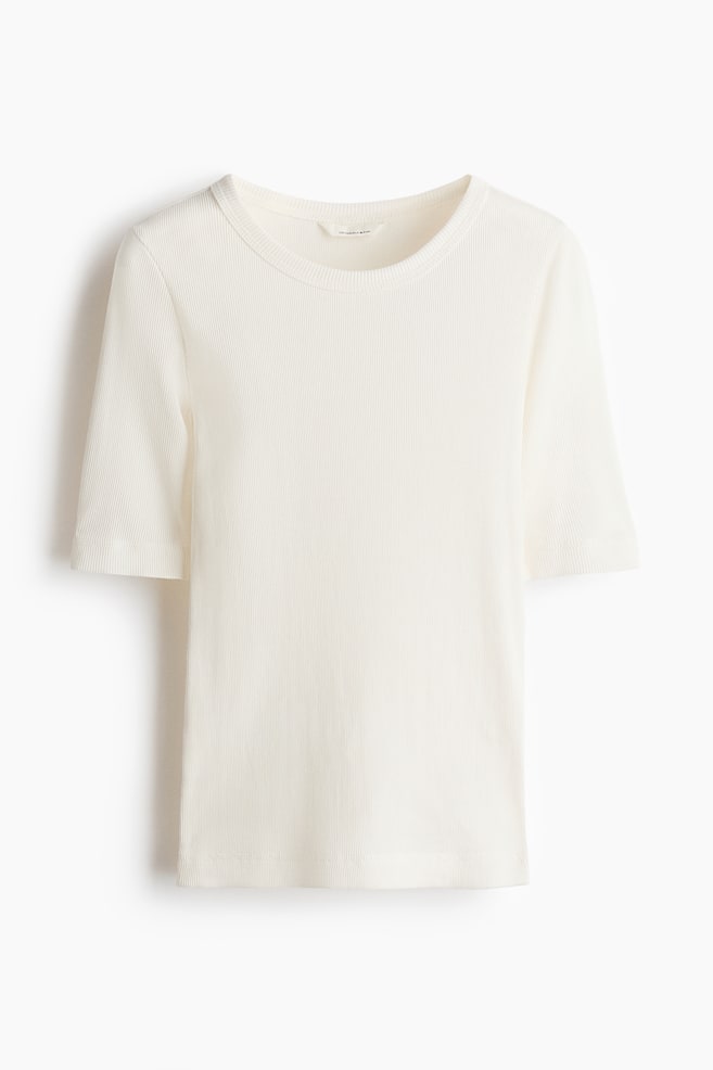 Ribbed Silk-Blend Top - White/Truffle gray/Navy blue - 1