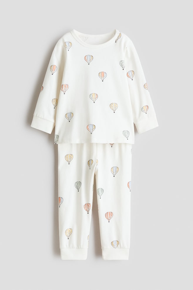 Printed cotton pyjamas - White/Hot air balloons/Light dusty green/Vehicles/White/Hearts/White/Bunnies/Light dusty purple/Light purple/Beige/Leopard-print/Dark grey/Ghosts/Light blue/Dinosaurs - 1