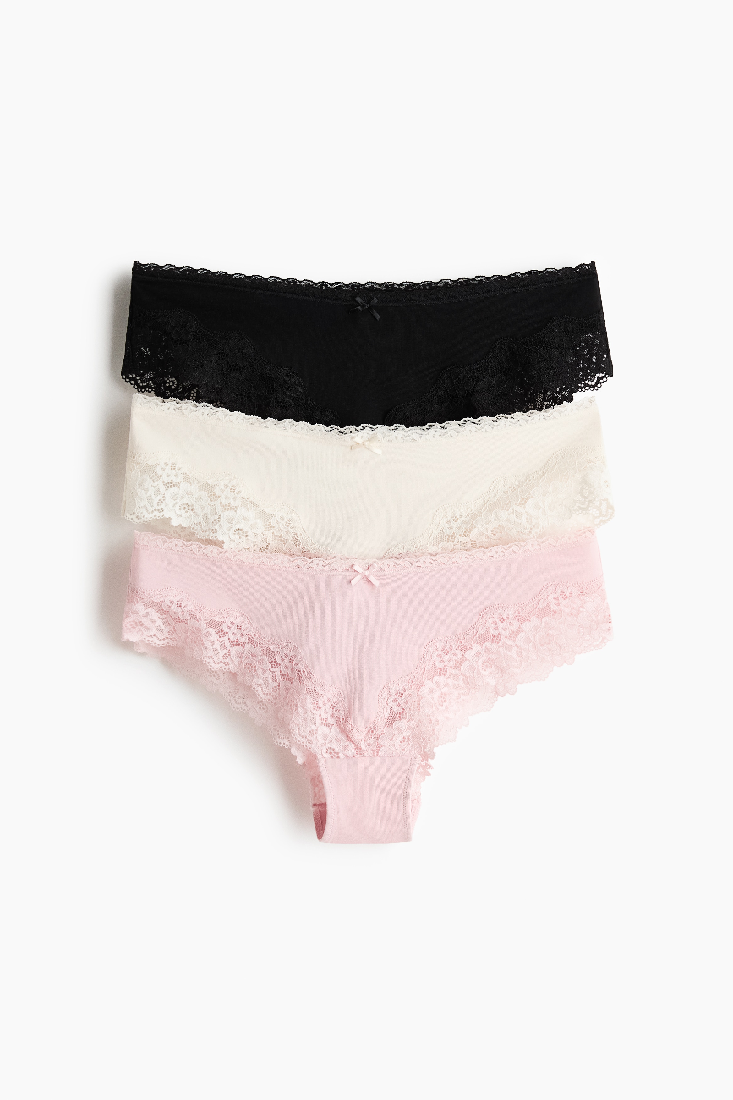 3-pack cotton and lace hipster briefs - Pink/Cream/Black/Black/Grey marl/White/Black