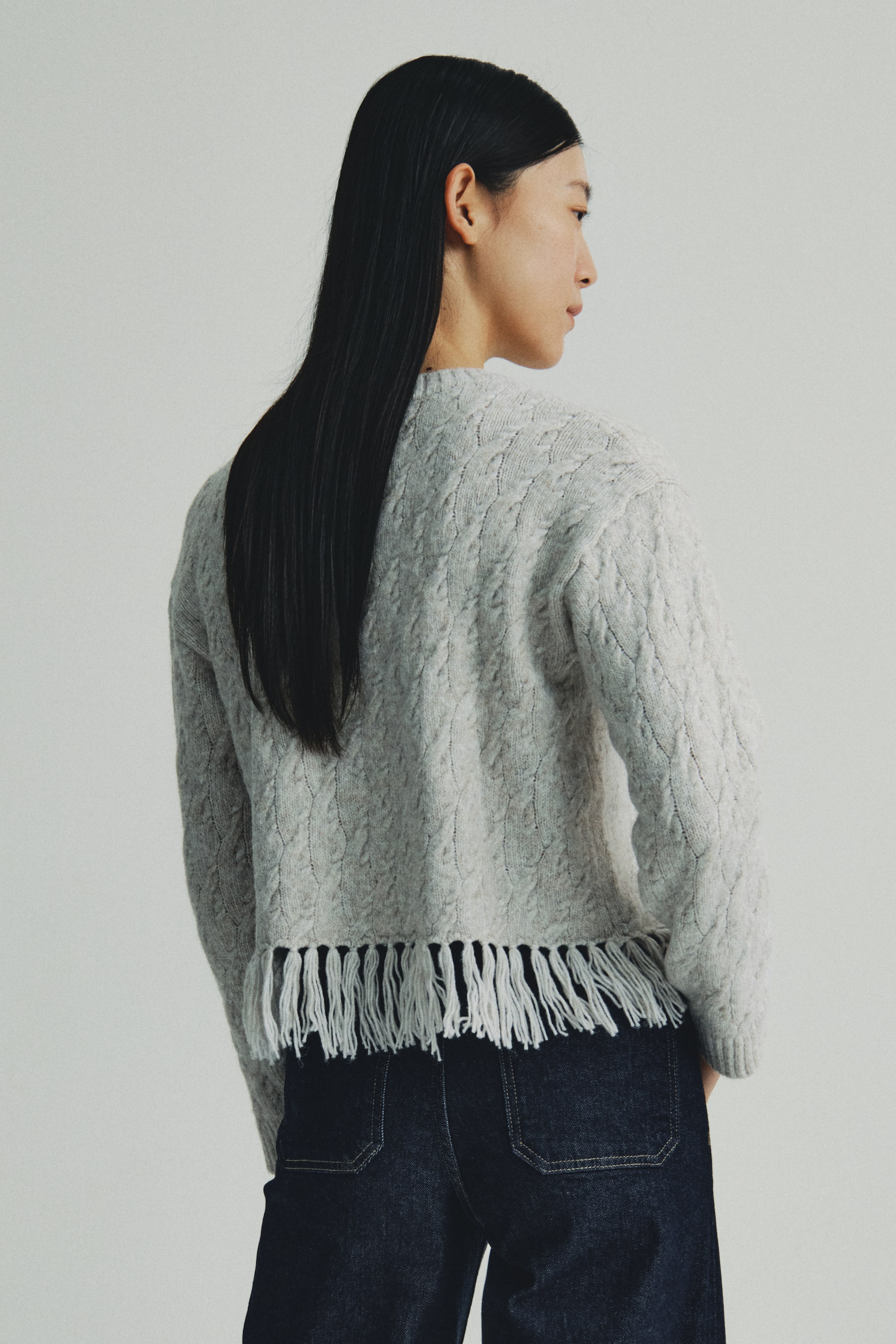 이미지 확대 보기: Fringe-trimmed cardigan - Light beige marl - 여성 | H&M KR 3