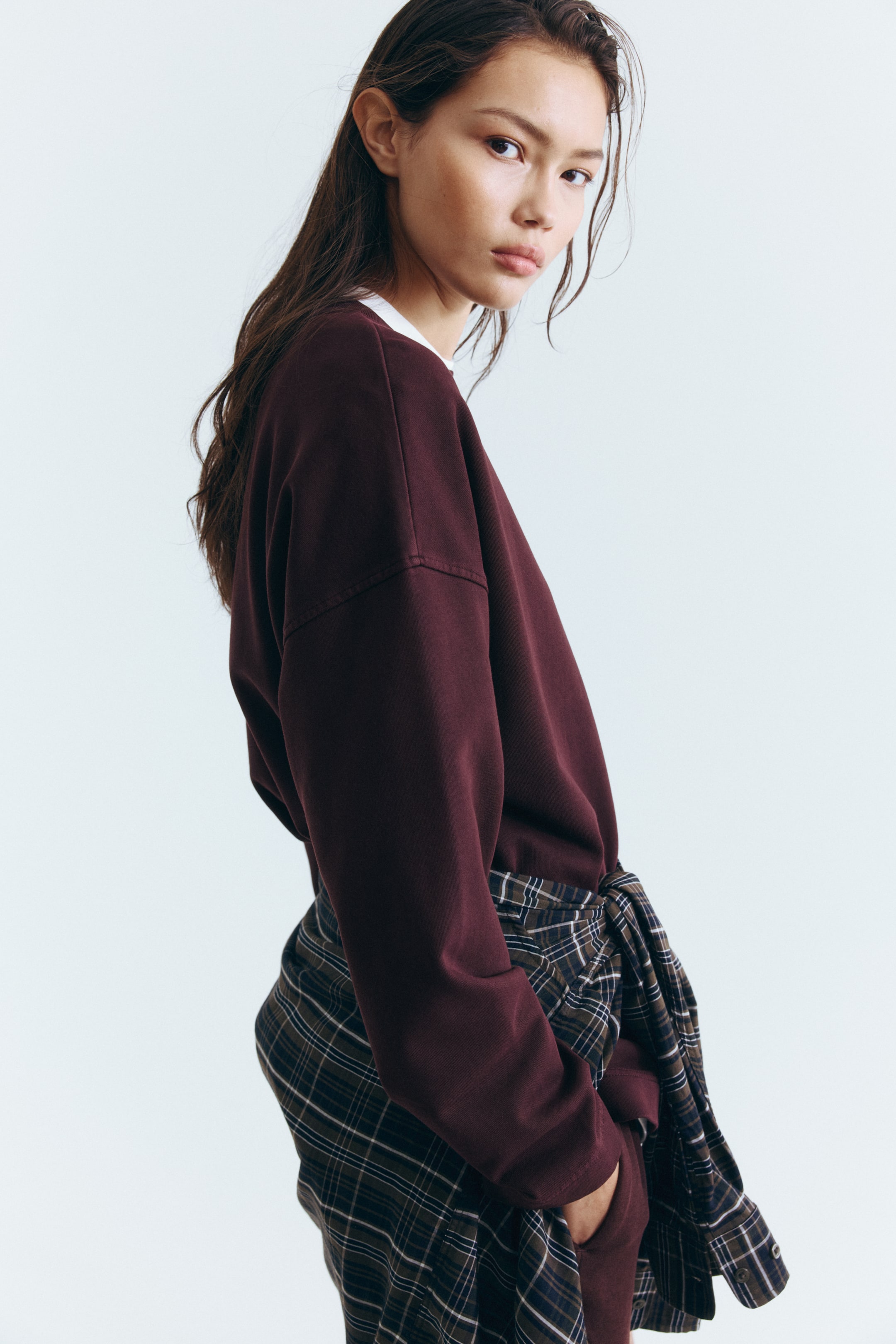 Visa större bild: Sweatshirt med tvättad look - Mörk vinröd - DAM | H&M FI 3