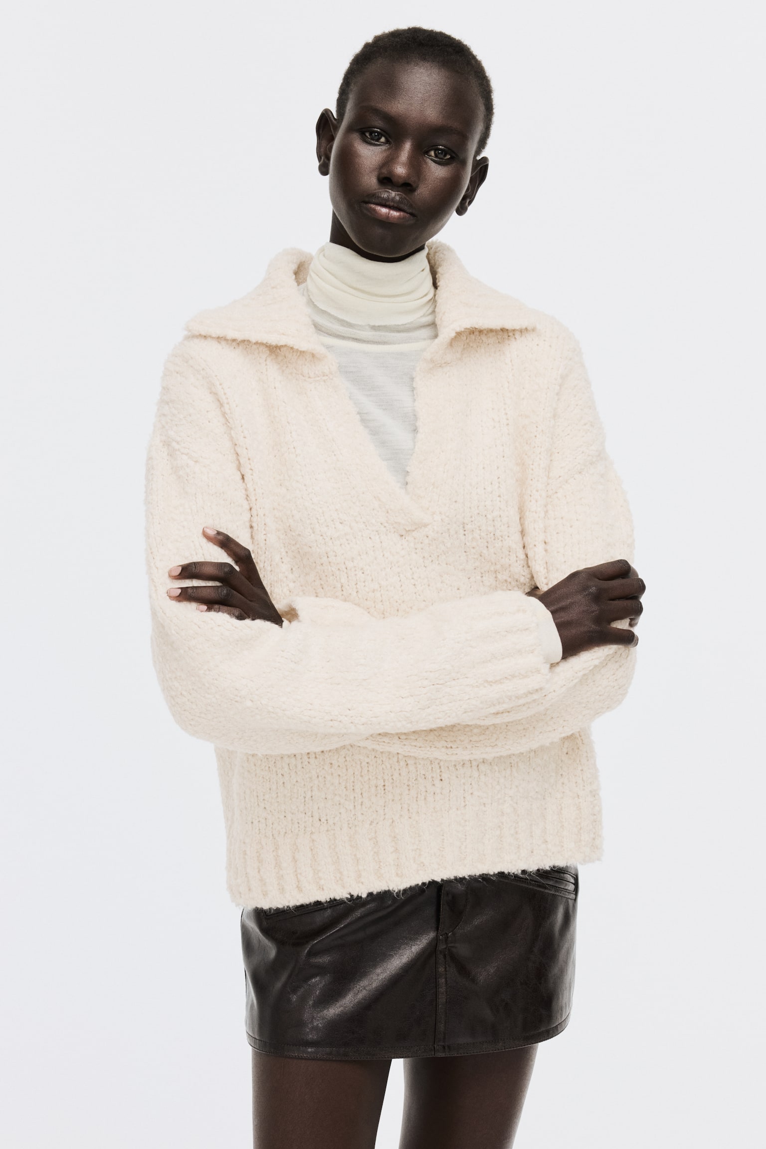 Женский свитер H&M Oversized Sweater with Collar, цвет: Светлый бежевый — фото 4