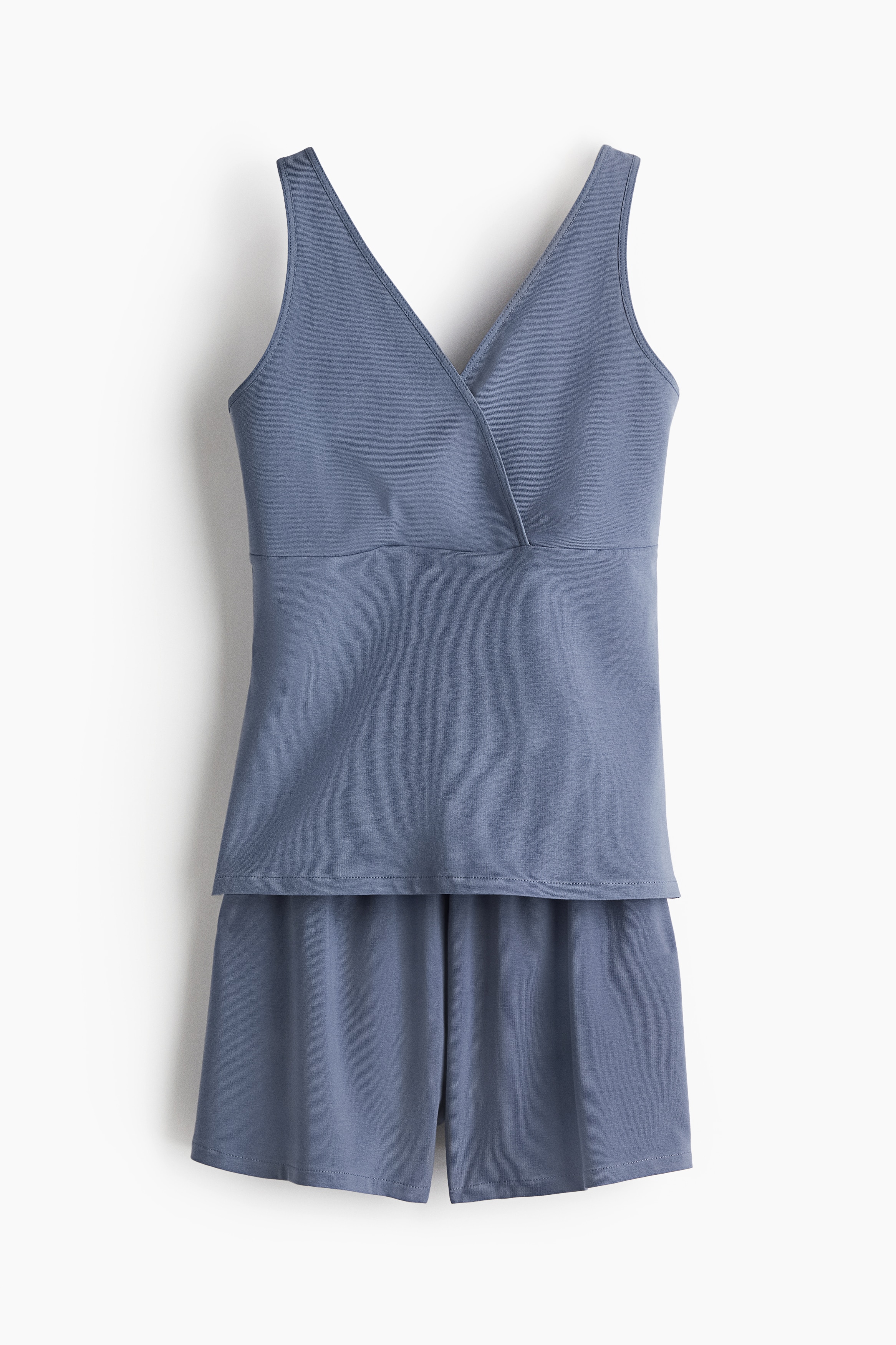 MAMA Pamuklu Emzirme Pijama Takımı - Güvercin mavisi