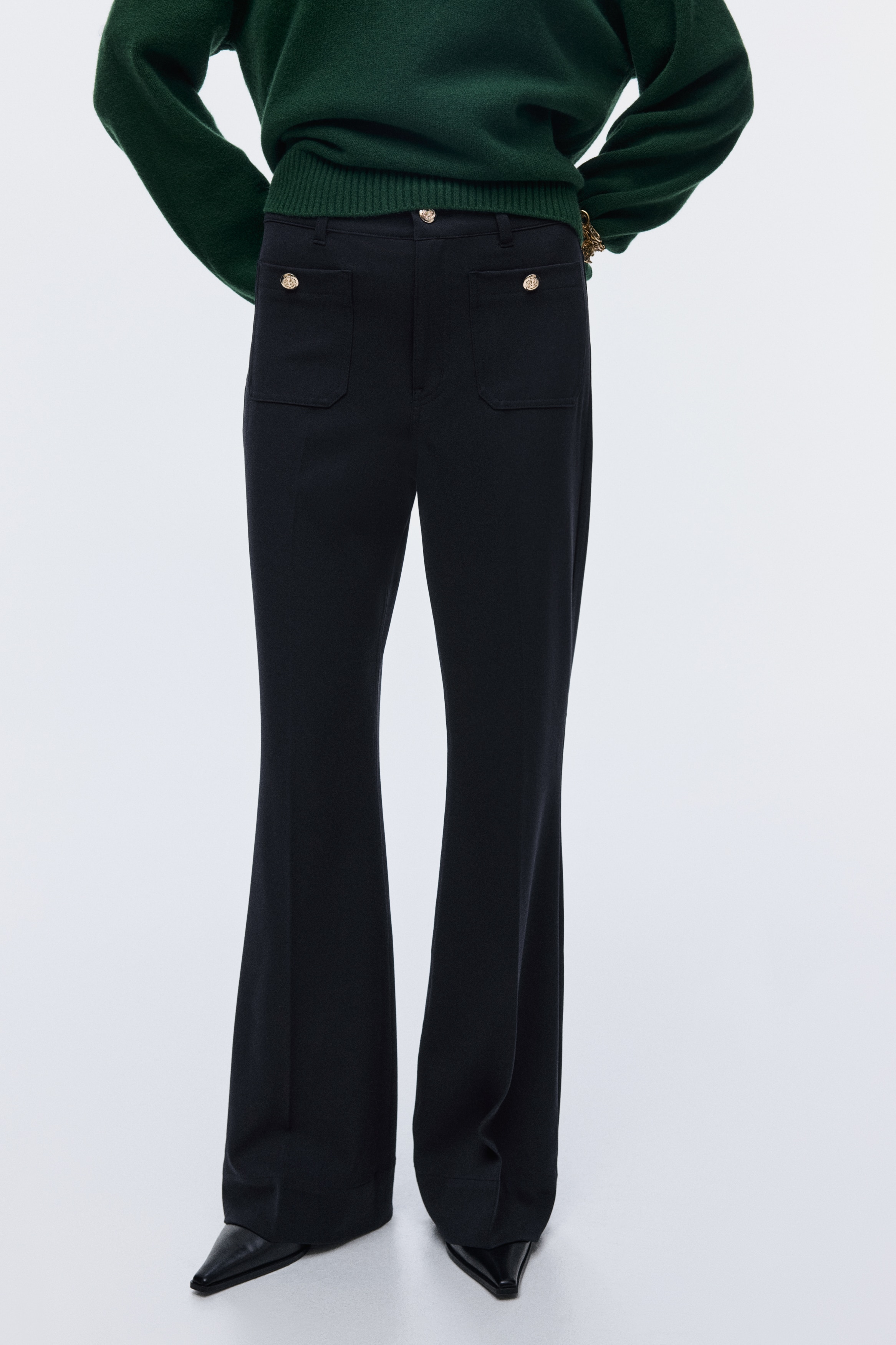 Flared twill trousers