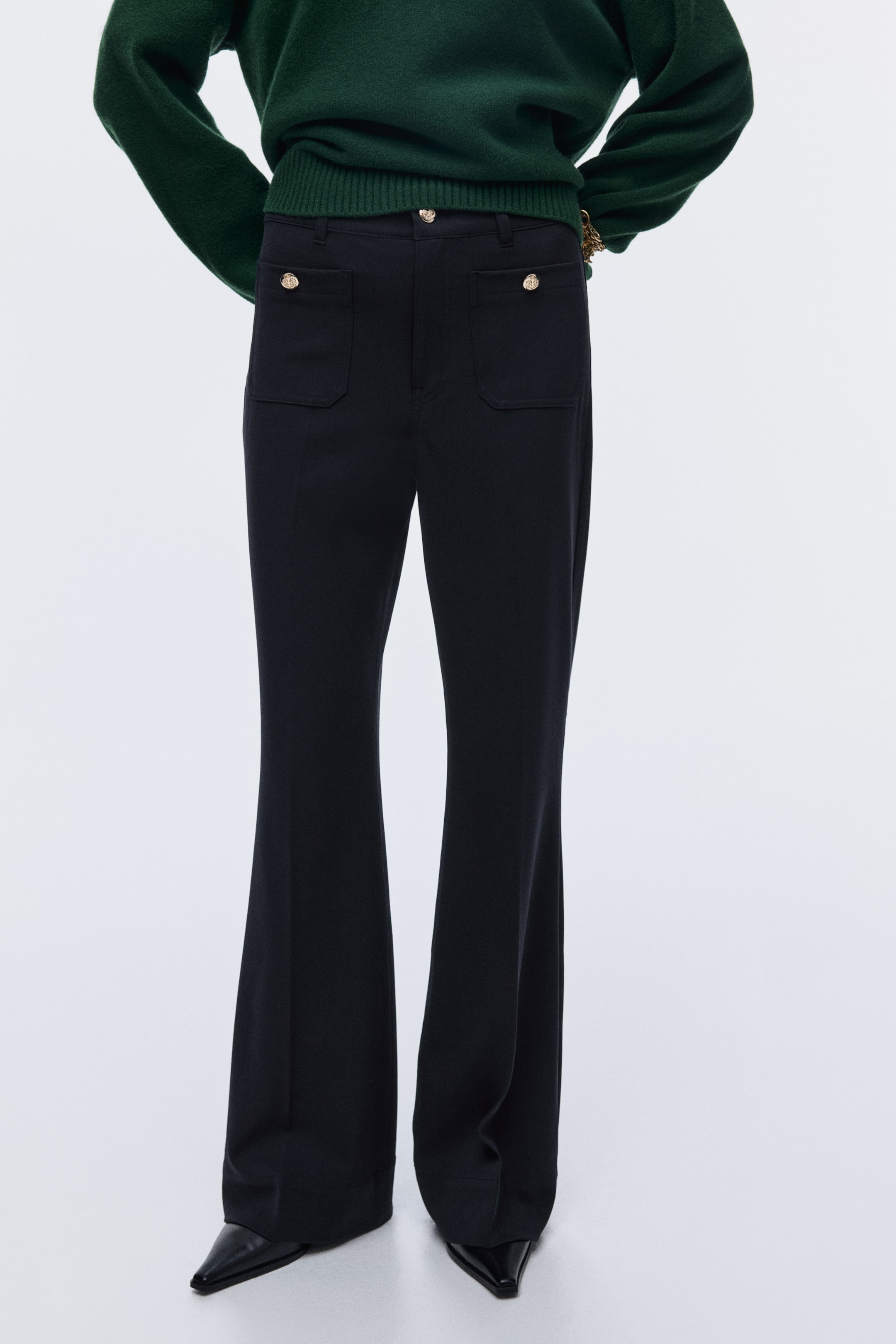 Ampliar la imagen: Pantalón acampanado en sarga - Azul marino - Ladies | H&M MX 2