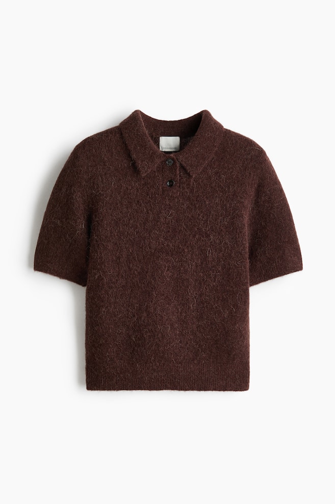Alpaca-blend polo shirt - Dark brown/Light beige/Dark grey marl - 1