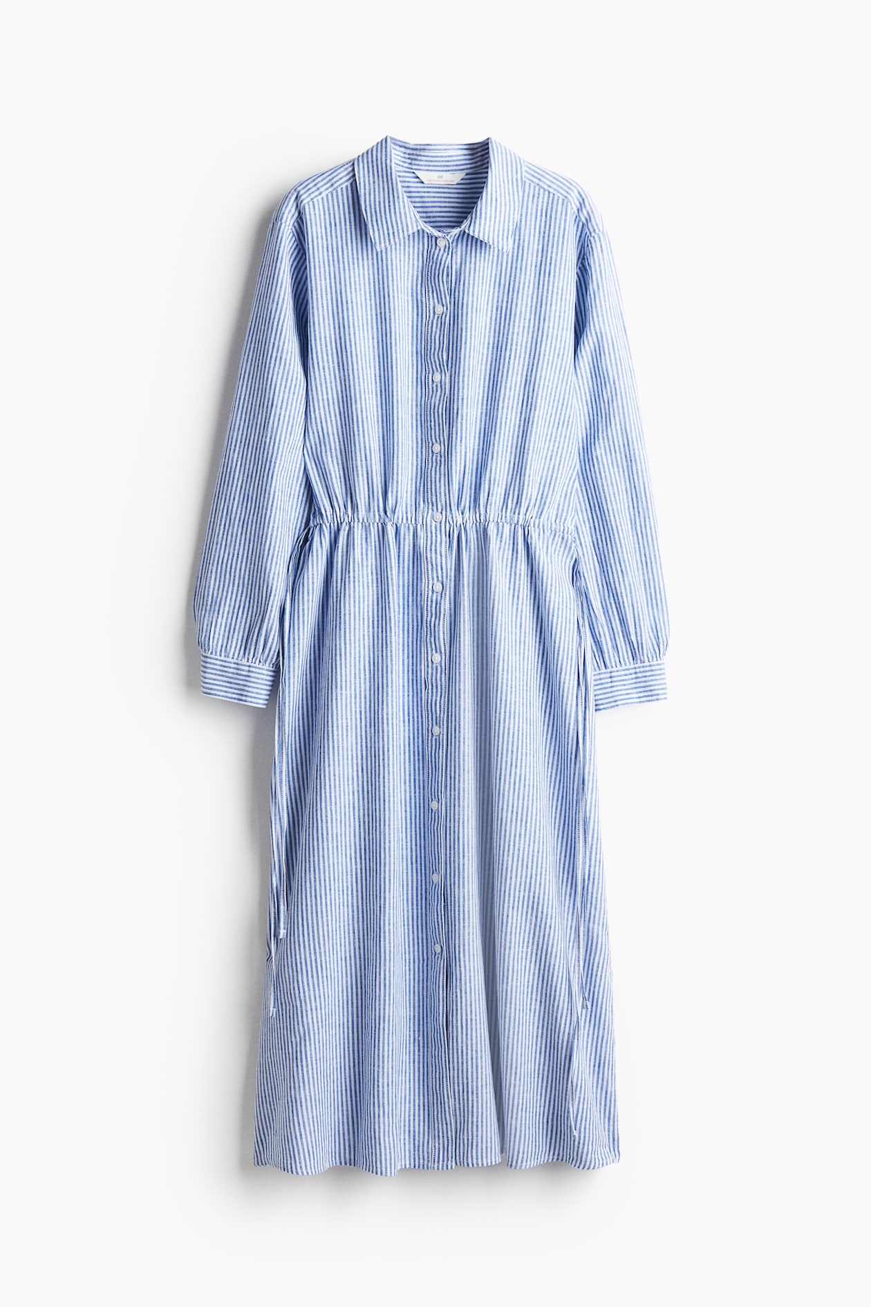 linen blend blue and white striped linen dress