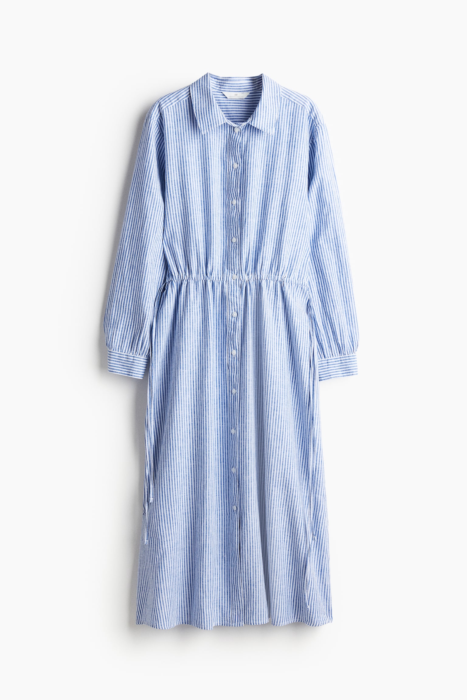 Linen-blend shirt dress - Blue/Striped/Black/Patterned - 2