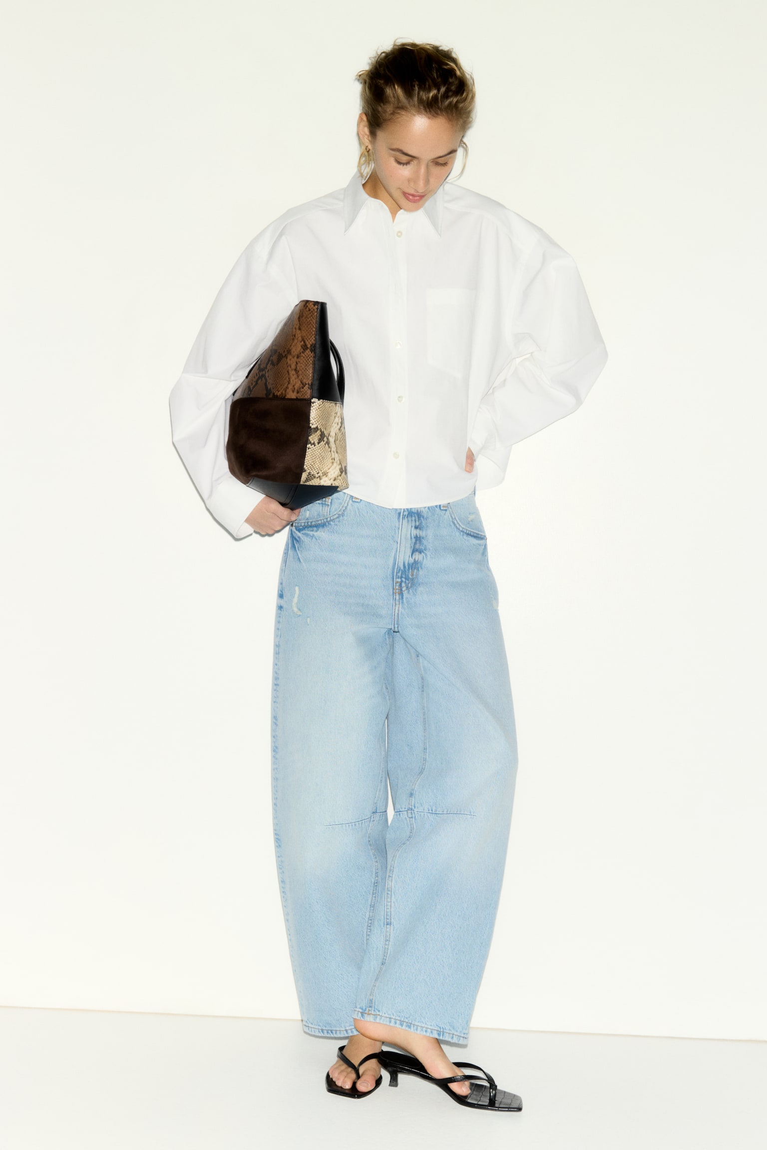 Barrel High Waist Ankle Jeans - Ανοιχτό μπλε denim/Μπεζ/λεοπάρ μοτίβο - 8