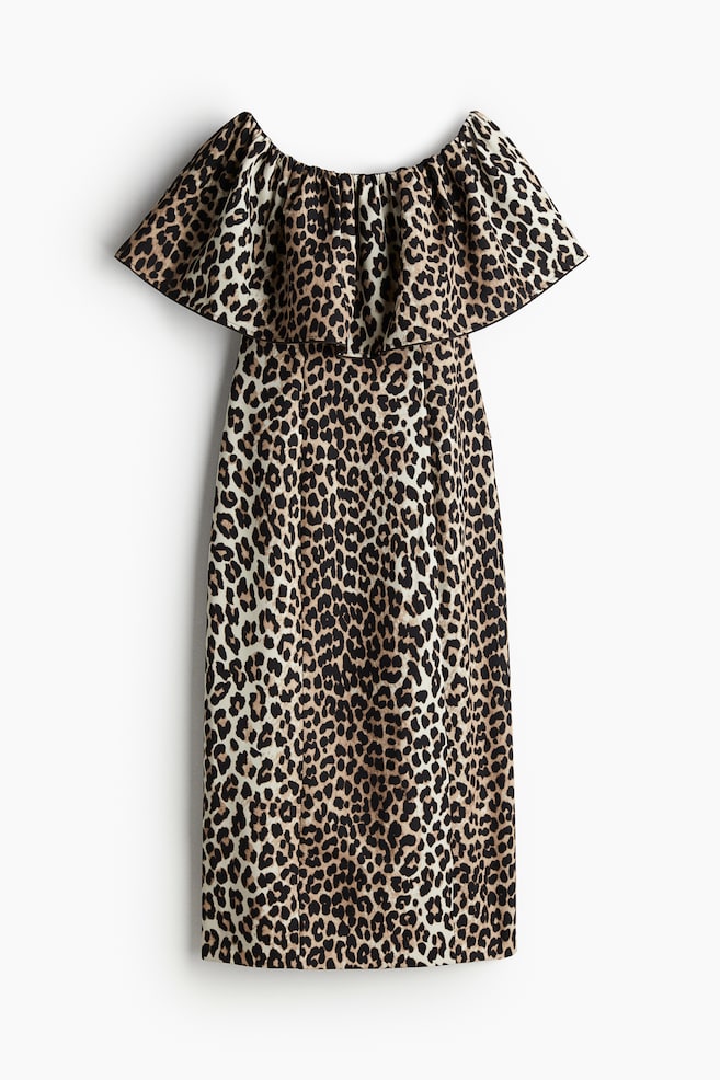 Off-Shoulder-Kleid - Beige/Leopardenprint/Cremefarben/Gepunktet - 1