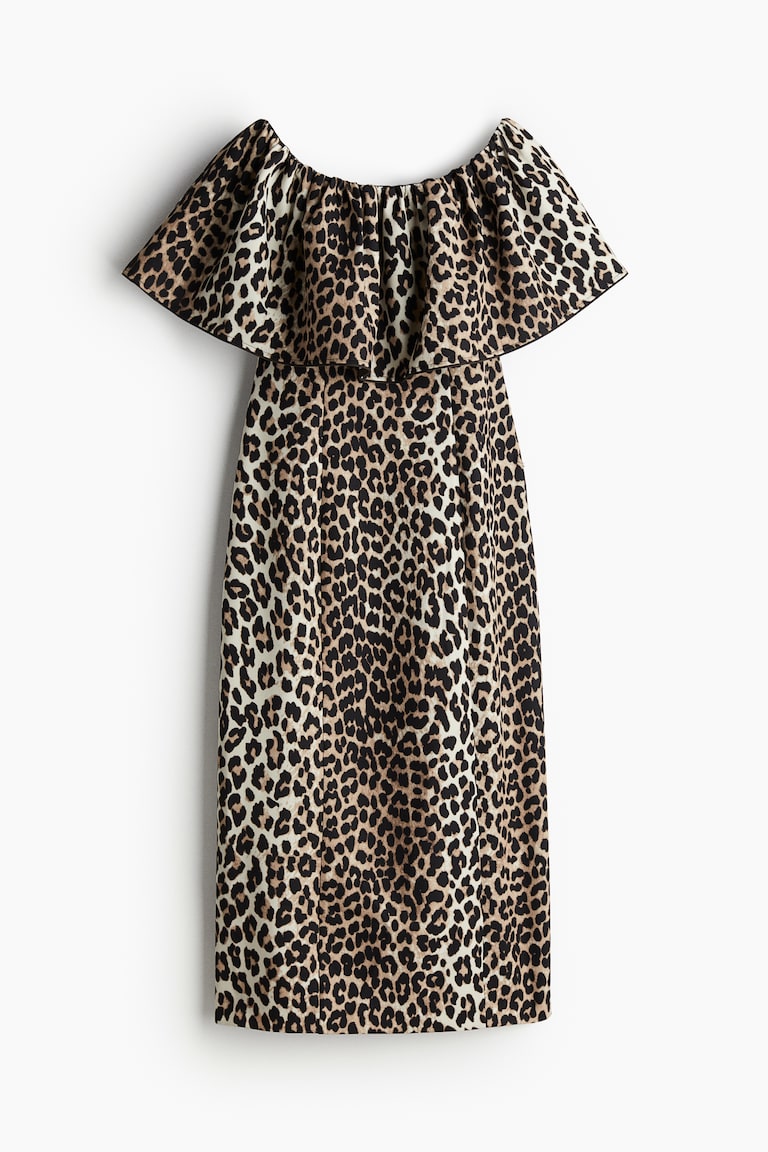 Women's Beige/leopard print Off-the-Shoulder Dress | H&M US