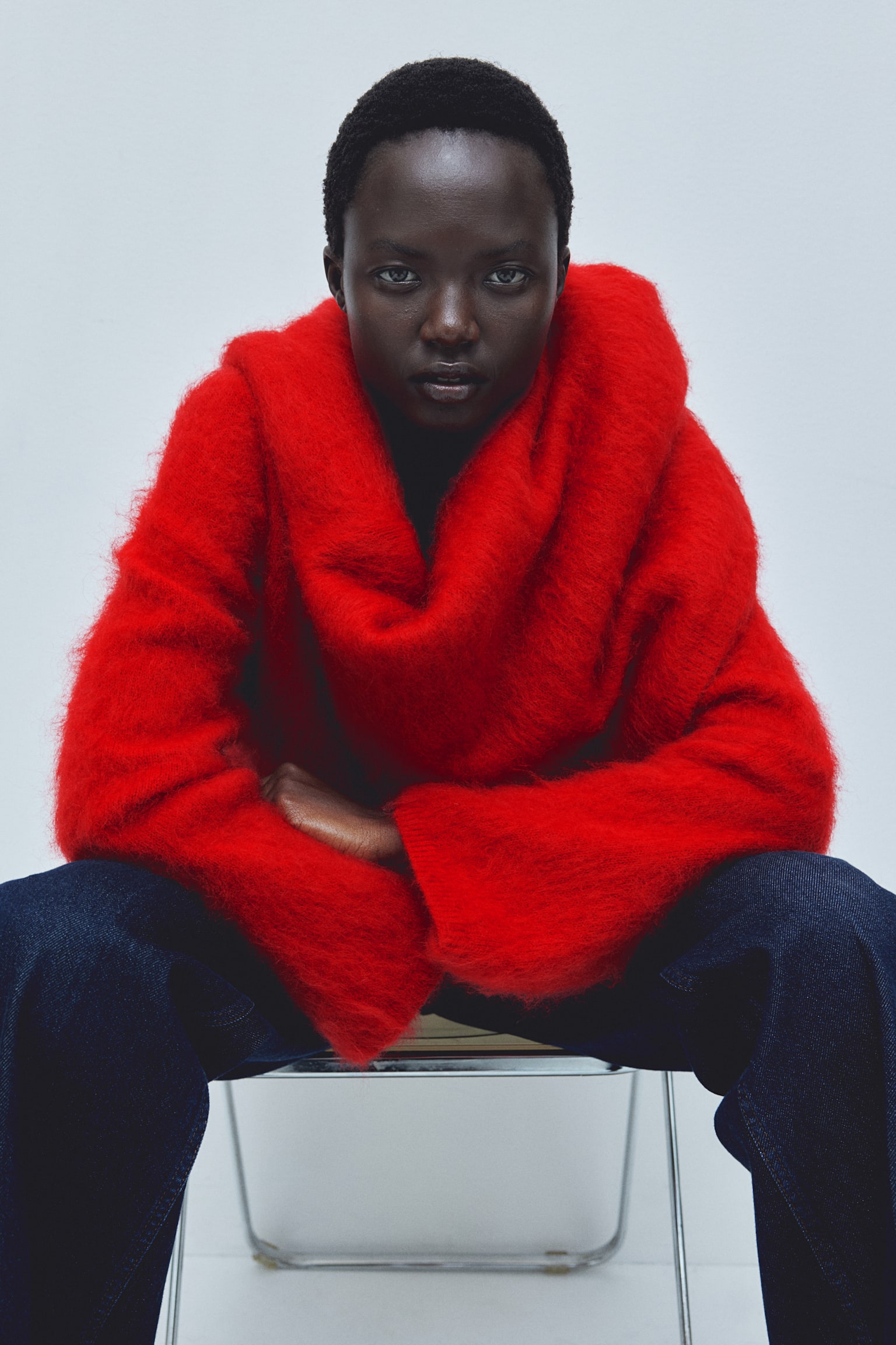 Oversized mohair-blend jumper - Bright red/Navy blue/Dark beige/White - 3