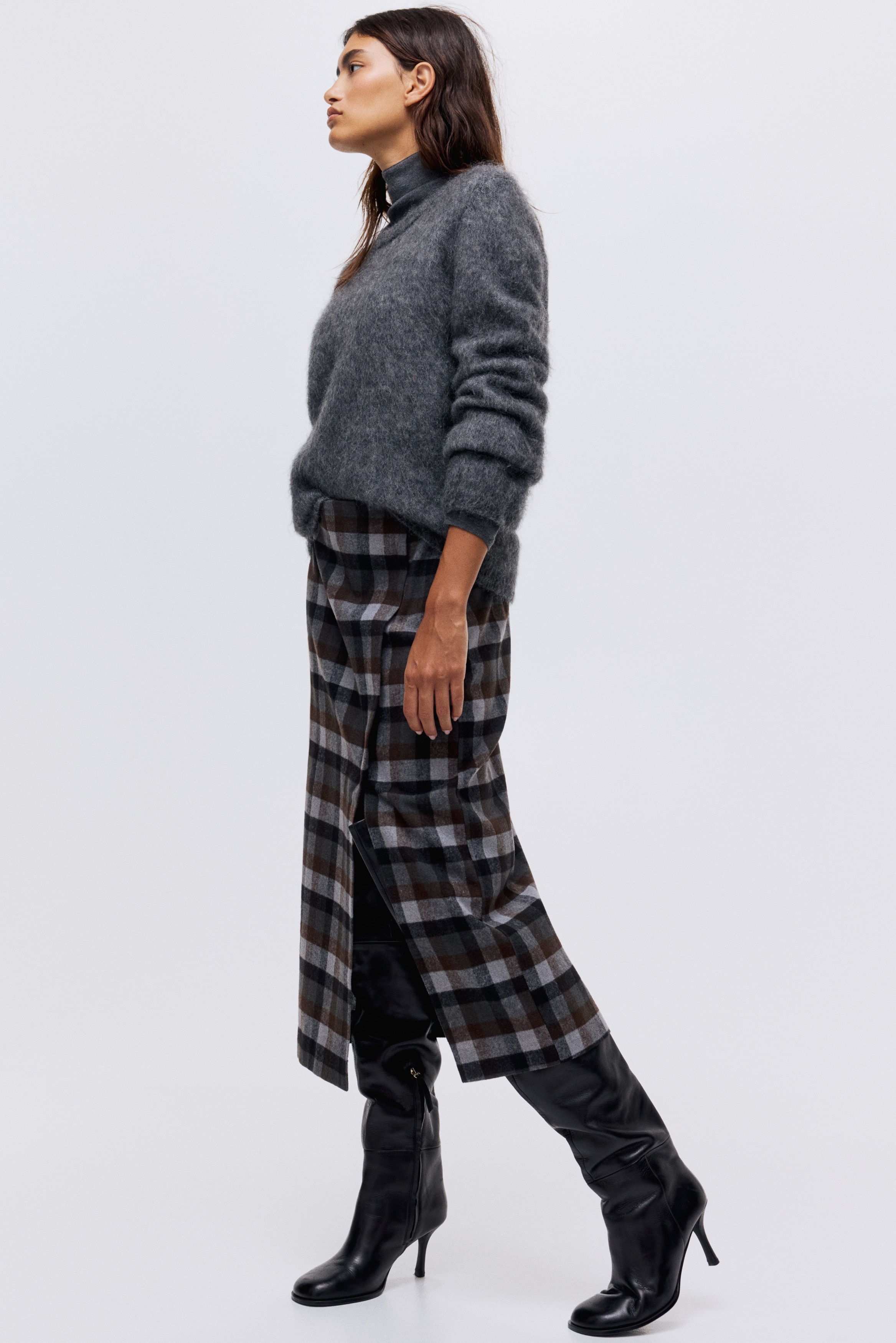 Jupe portefeuille - Marron foncé/carreaux