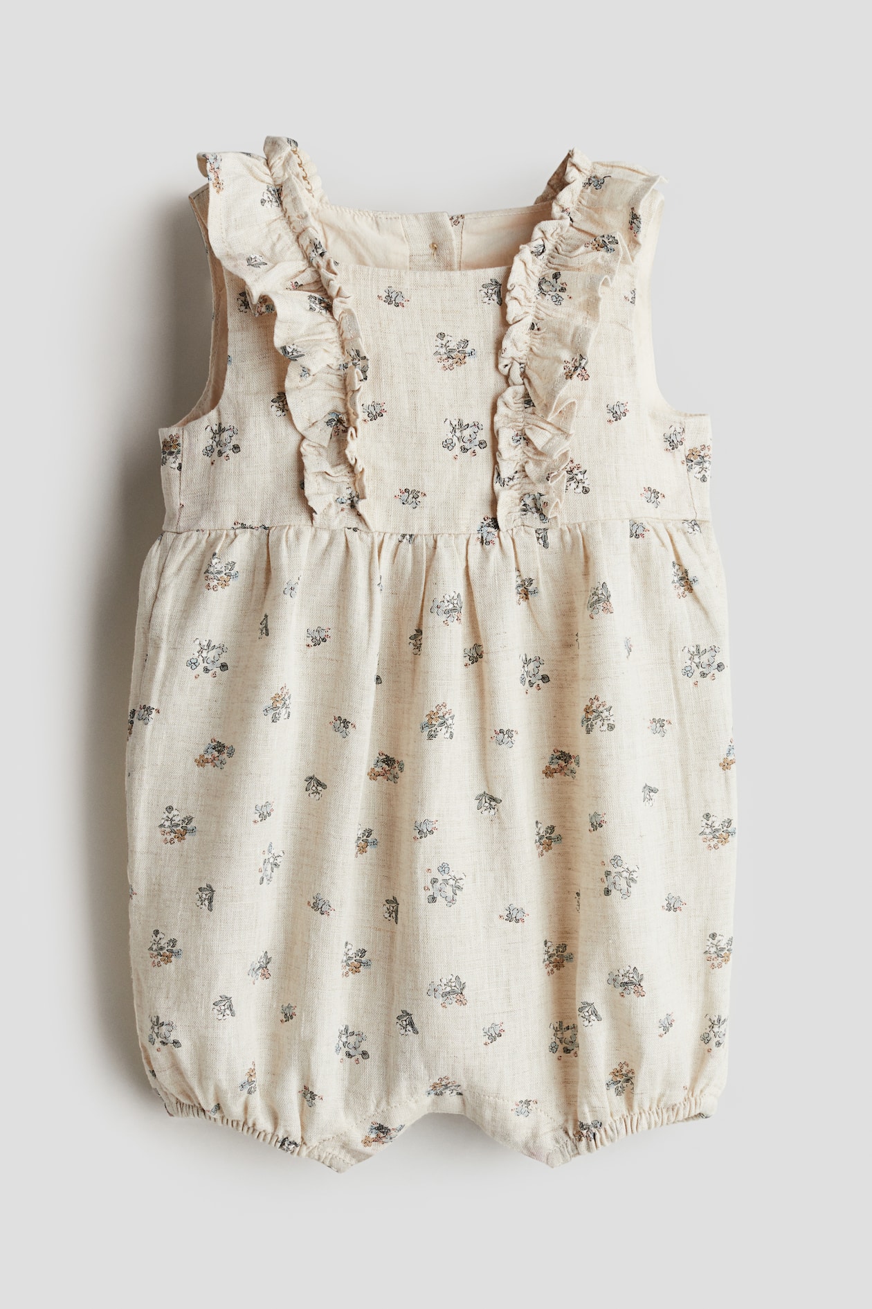 Ruffle-trimmed Linen Romper Suit - Light beige/floral - Kids | H&M US