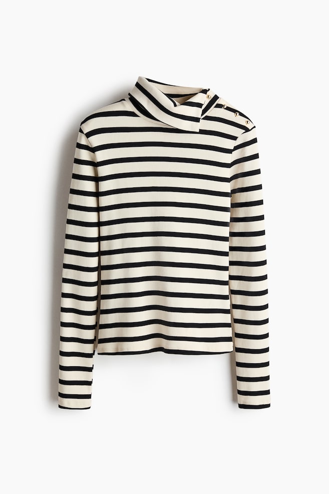 Shirt mit Turtleneck und Zierknöpfen - Cremefarben/Gestreift/Schwarz - 1