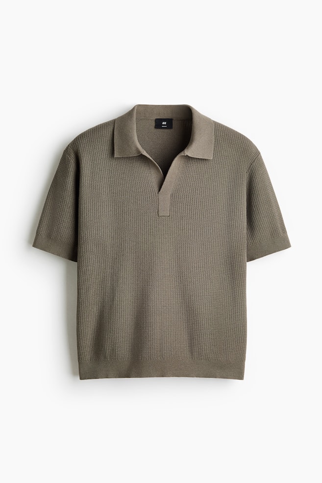 Regular Fit Cable-knit polo shirt - Dark beige/Cream/Dark brown/Yellow - 1