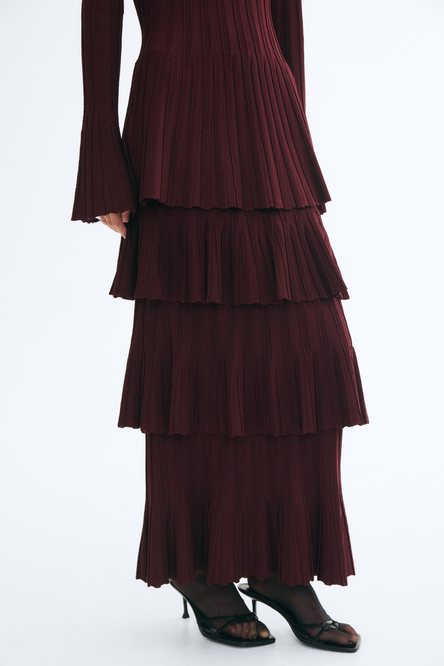 Женская юбка H&M Tiered Ribbed, цвет: Бордовый — фото 3