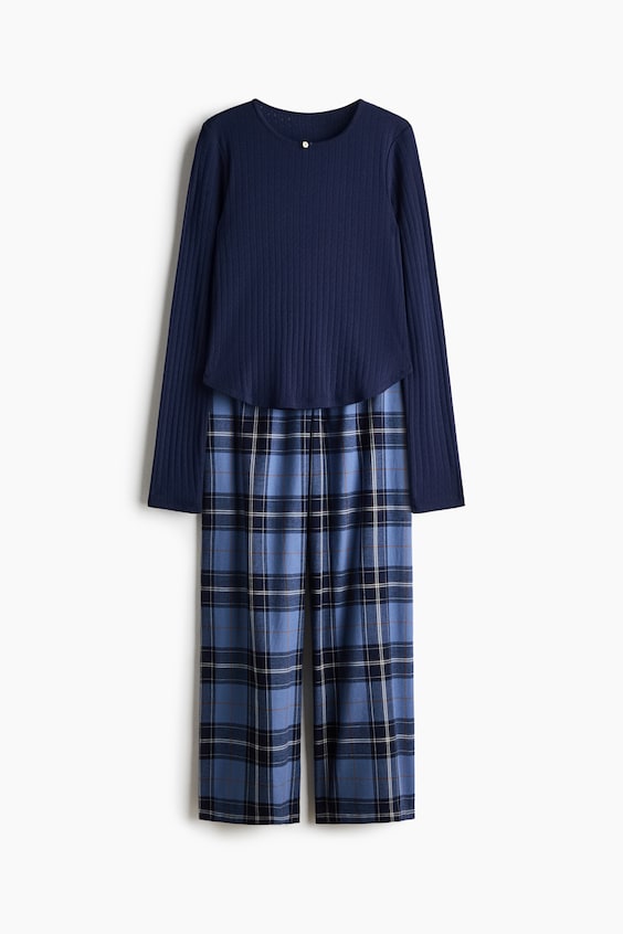 Пижама, хлопок — H&M, цвет: Тёмный синий / Клетчатый