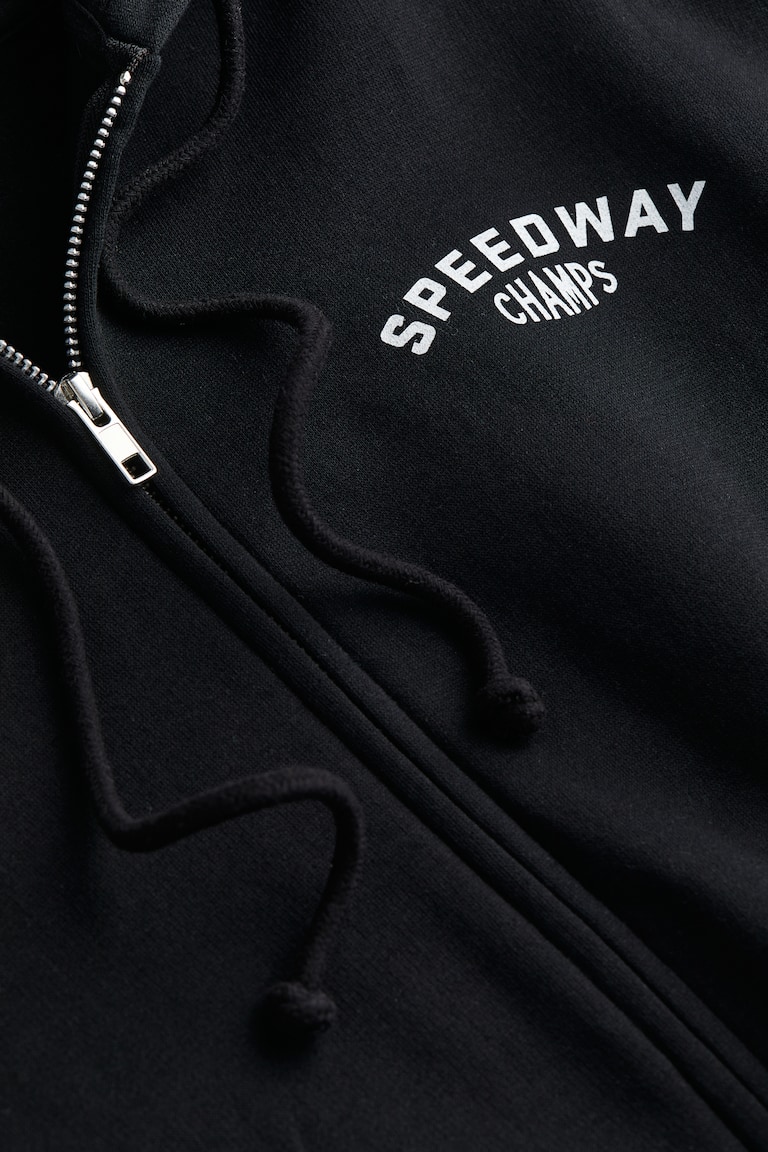 Oversized printed zip-through hoodie Black/Speedway Ladies