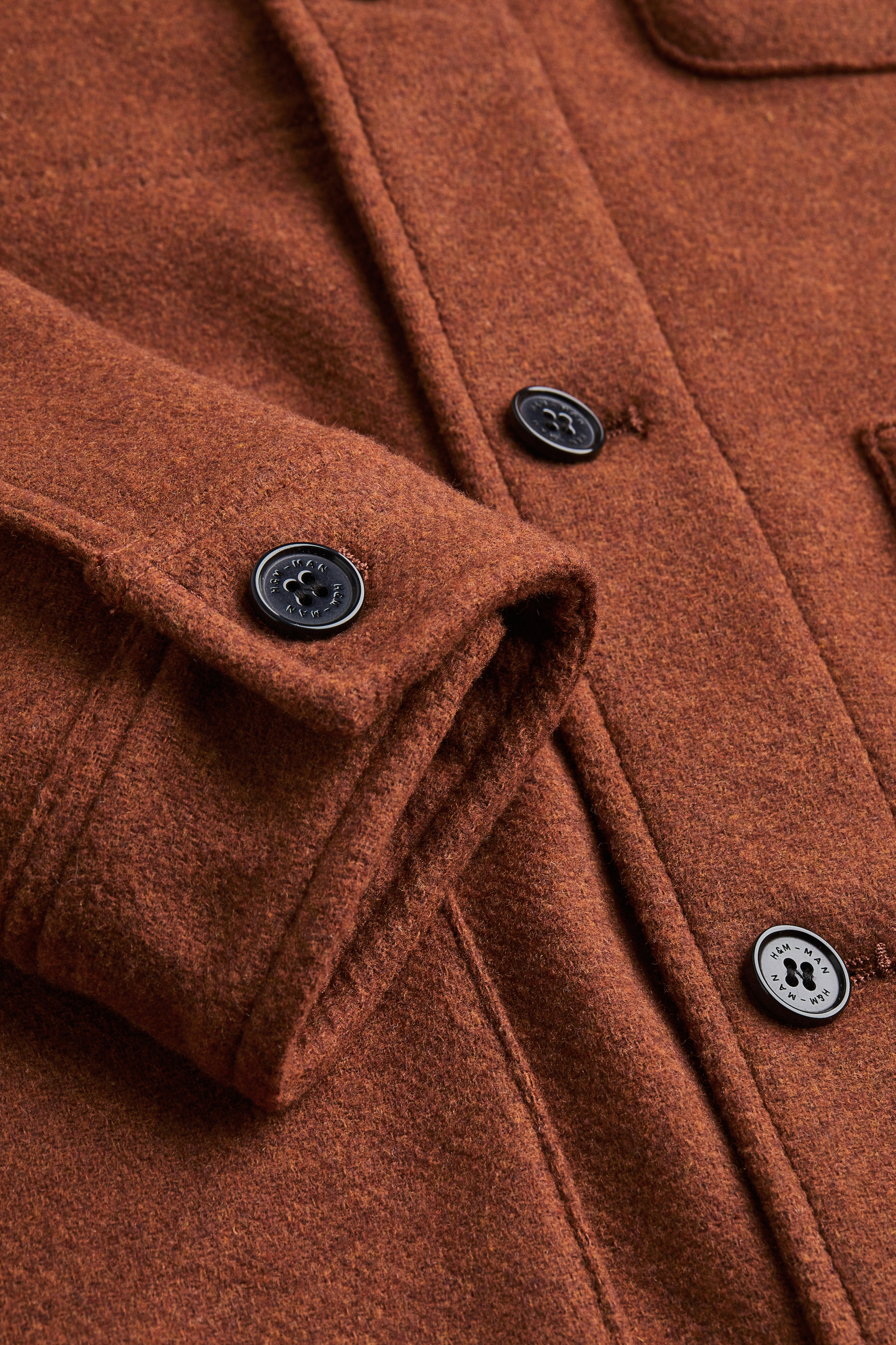 Woolblend jacket Long sleeve Regular length Dark brown Men H