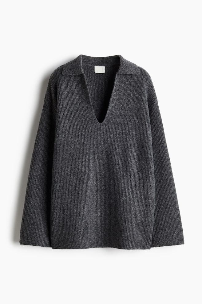 Pullover con colletto - Grigio scuro mélange/Bianco naturale/Greige scuro - 1