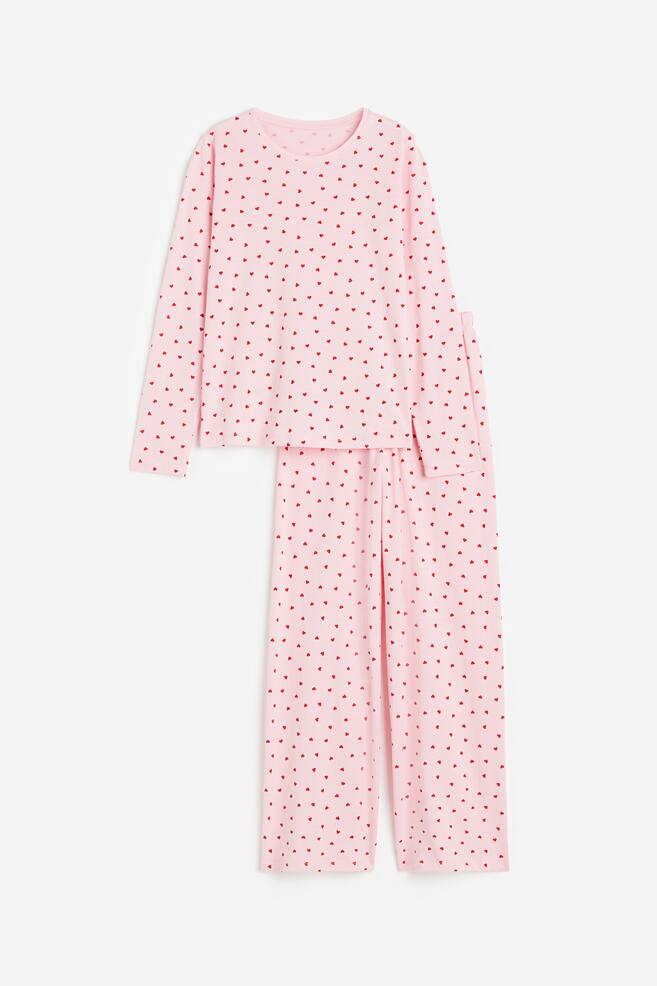 Cotton jersey pyjamas - Light pink/Hearts/Light grey/Avocados - 1