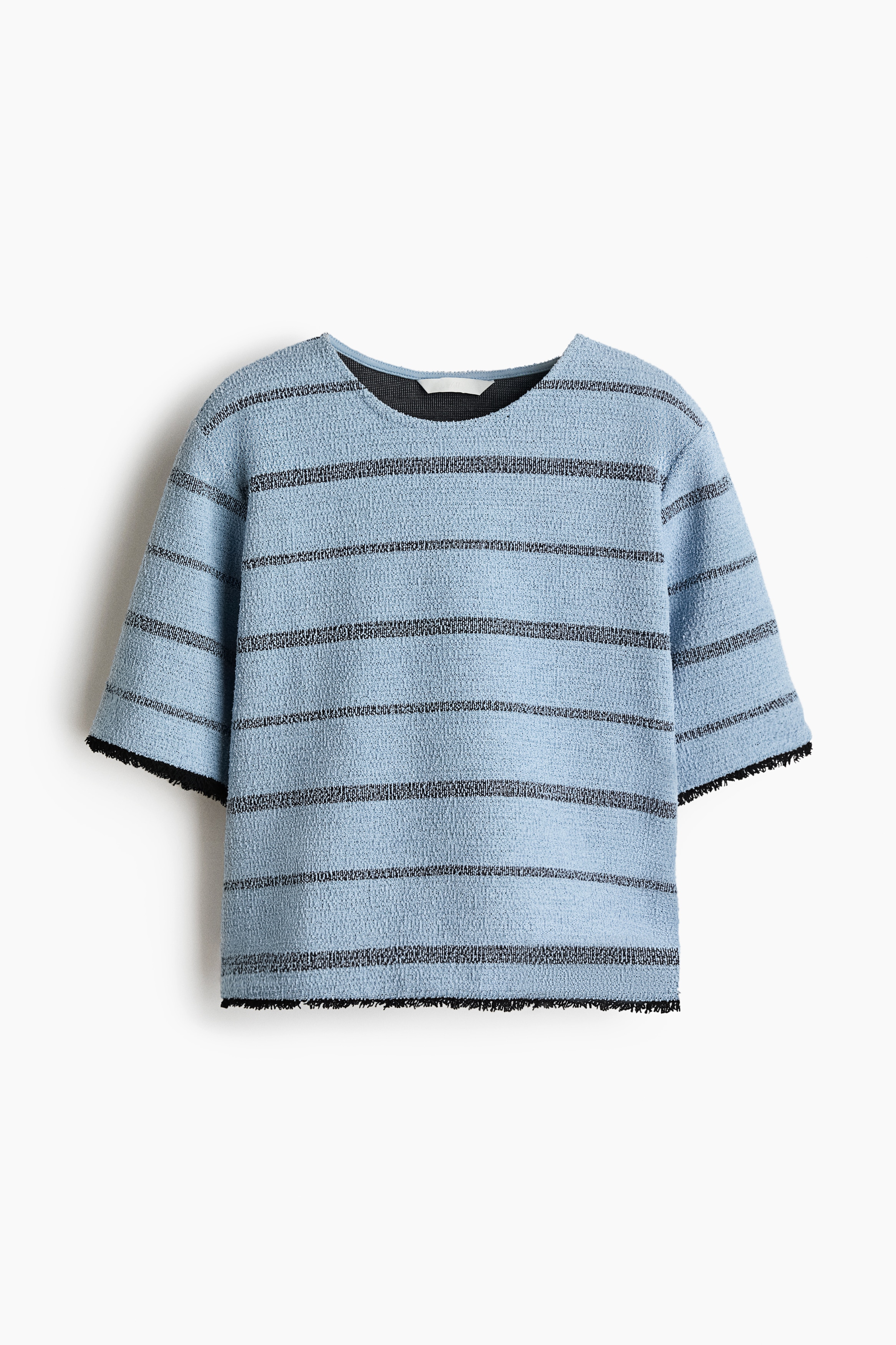 Top boxy à franges - Bleu clair/rayé/Crème/rayé