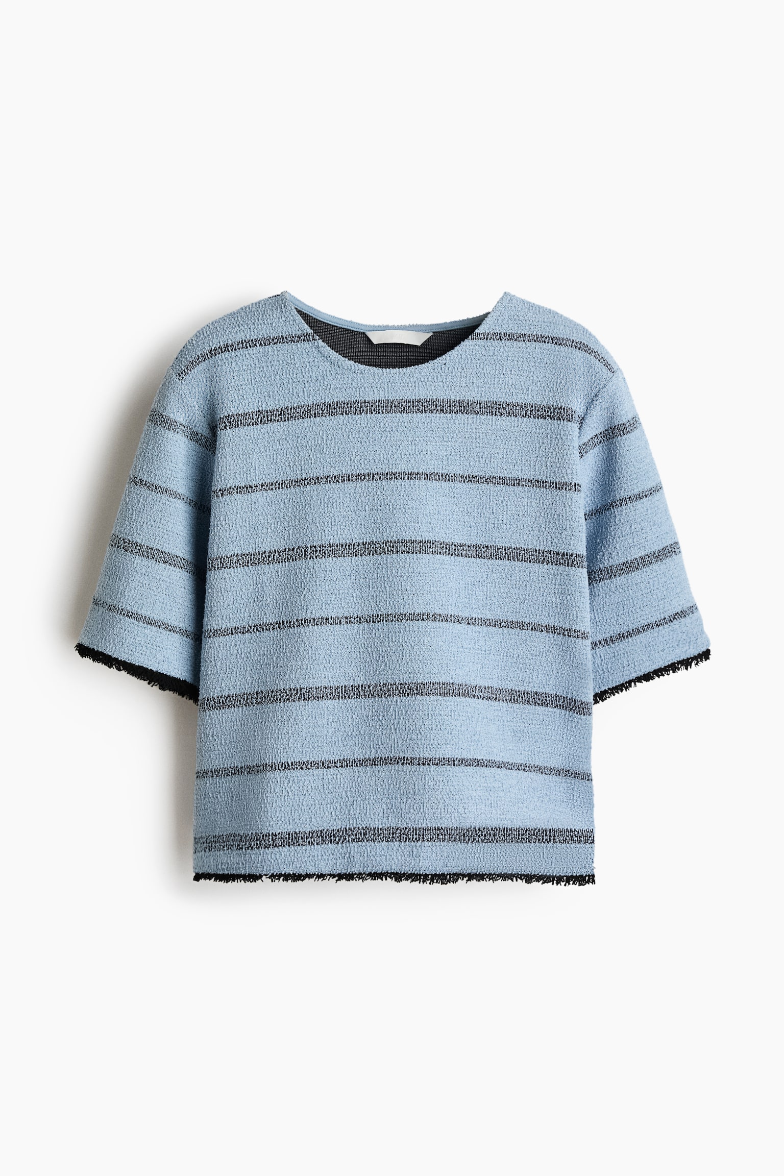 Kastiges Shirt mit Fransen - Hellblau/Gestreift/Cremefarben/Gestreift
