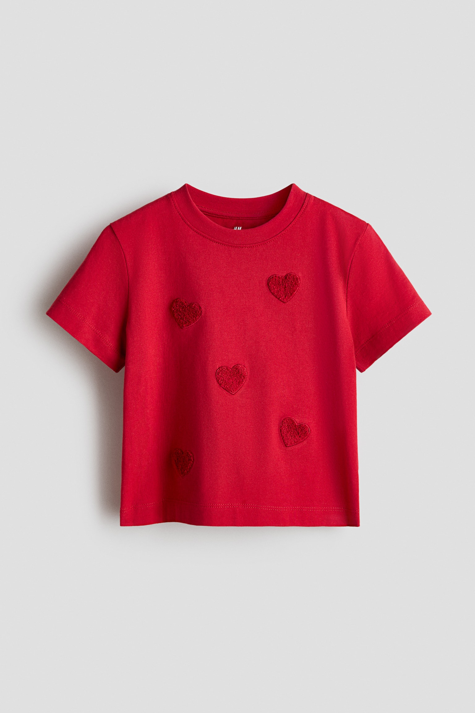 Appliquéd T-shirt - Red/Hearts/Light pink/Bow - 2