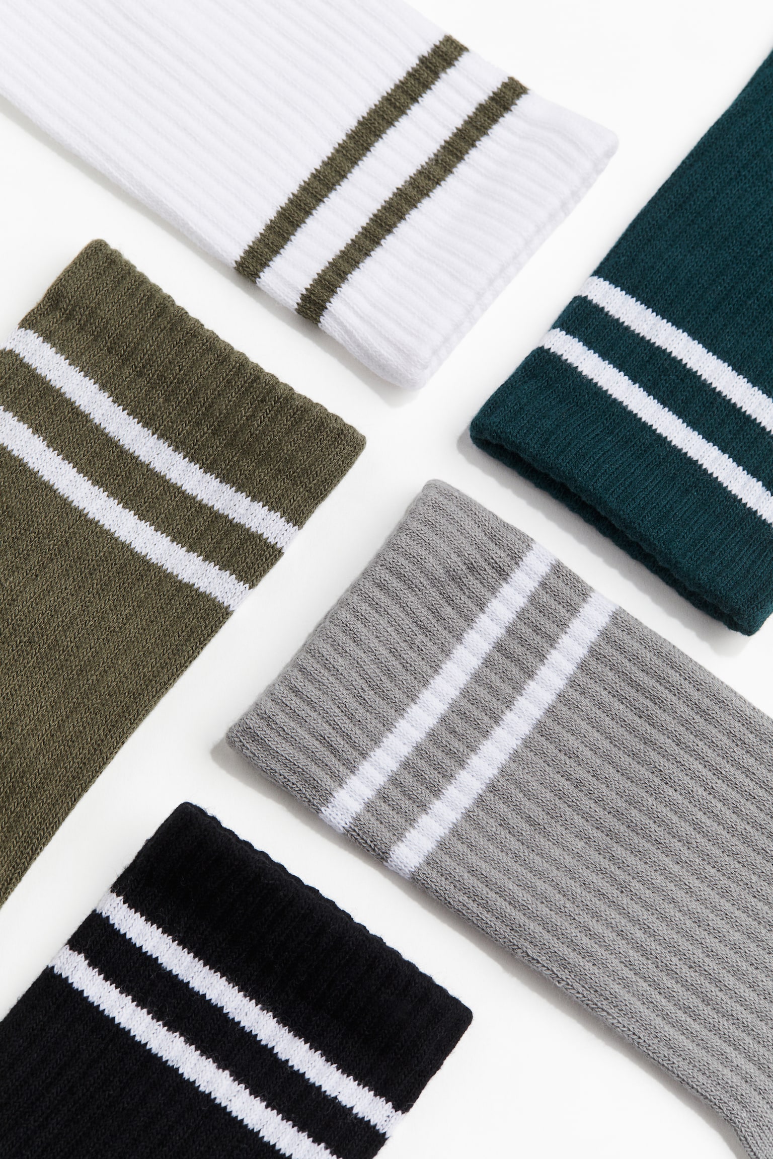 5-pack sports socks in DryMove™ - Khaki green/Dark turquoise/White/Striped - 2