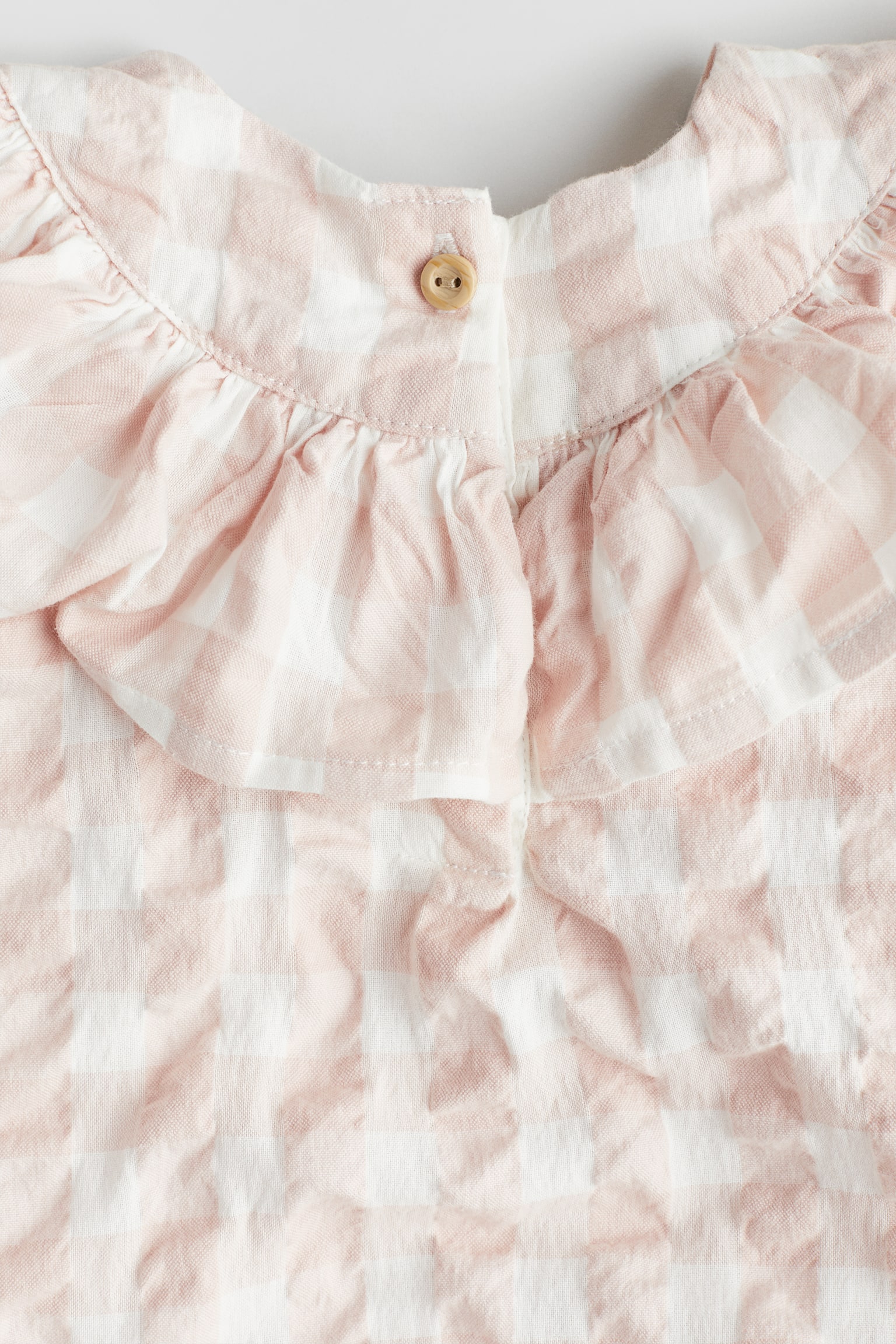 Frill-trimmed cotton dress - Light pink/Checked - 2