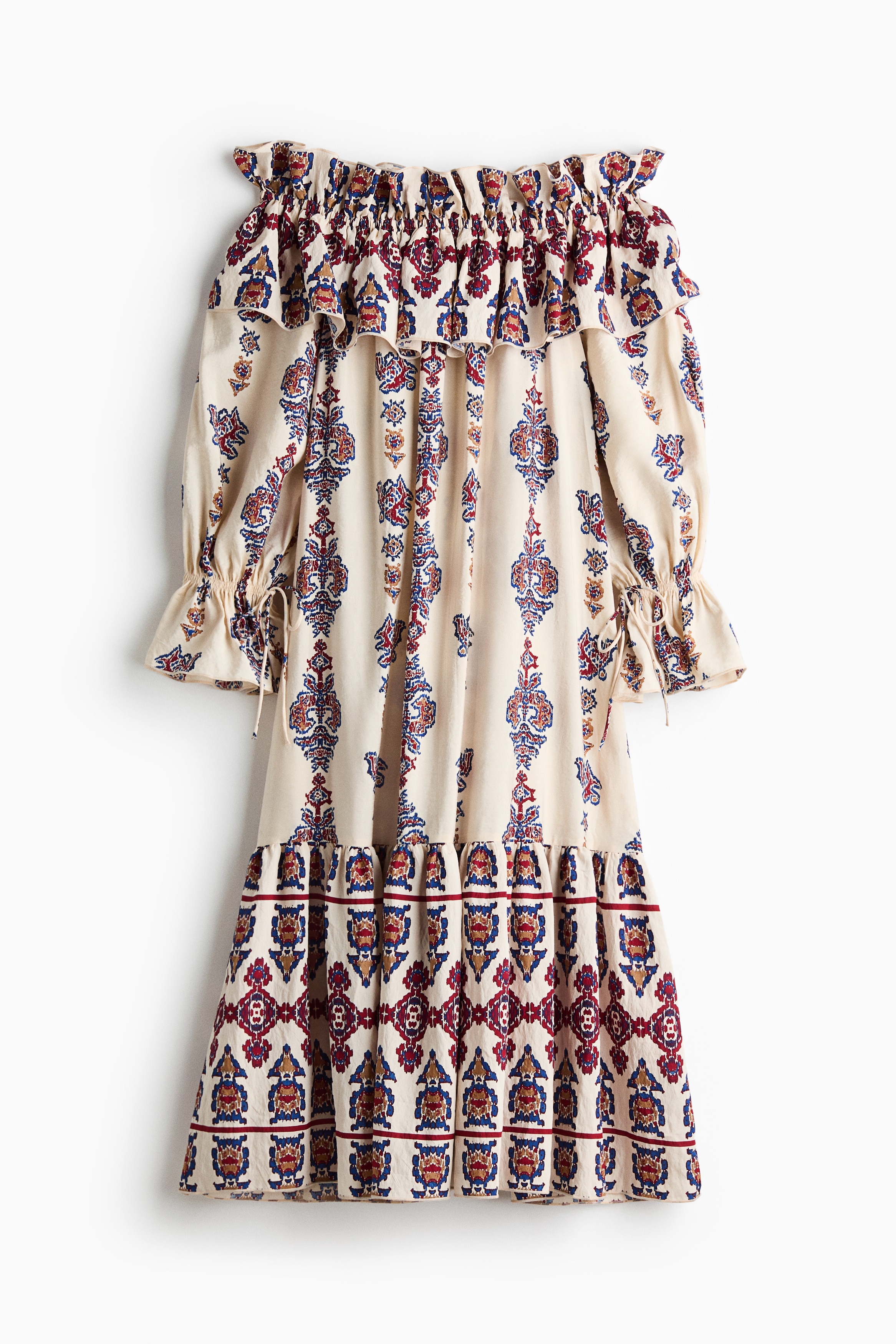 Off-the-shoulder dress - Light beige/Patterned/Yellow/Floral