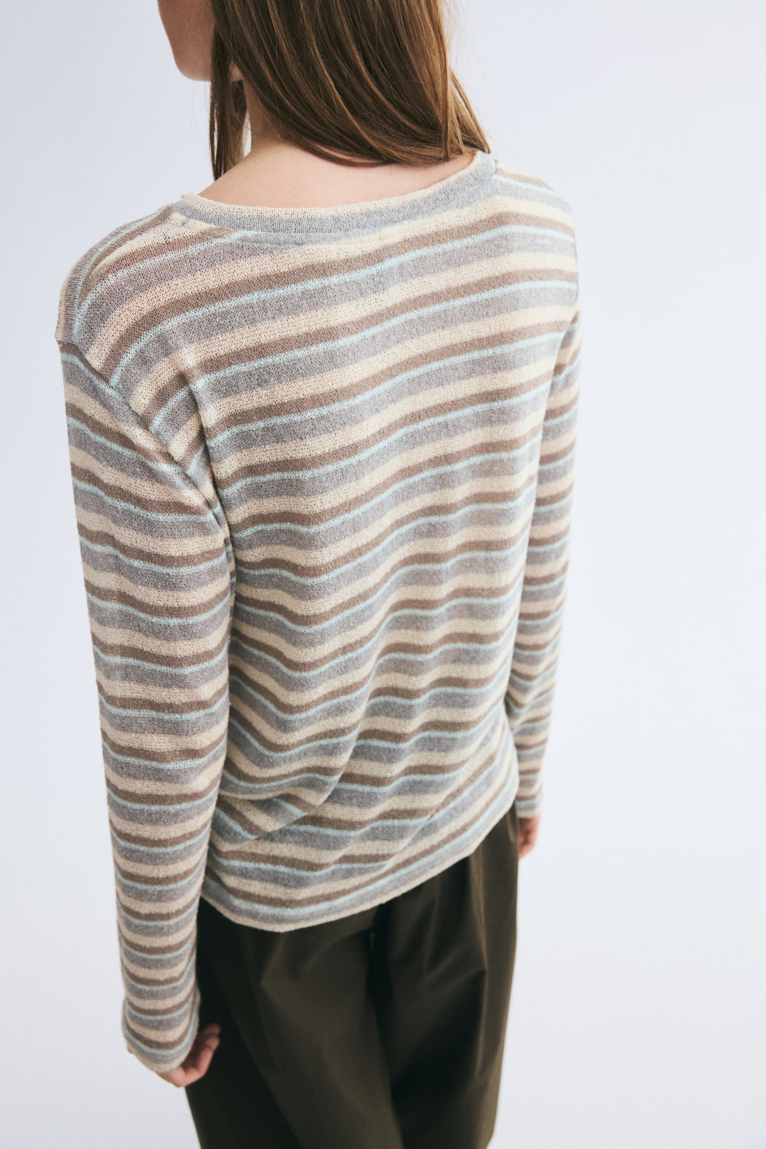 Женский топ H&M Long-Sleeved Top, цвет: Бежевый / Полосатый — фото 5