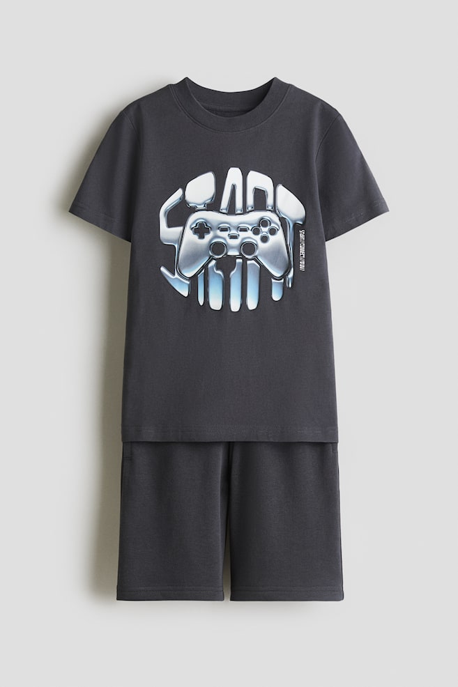 2-Piece T-Shirt and Sweatshorts Set - Dark gray/game controller - 1