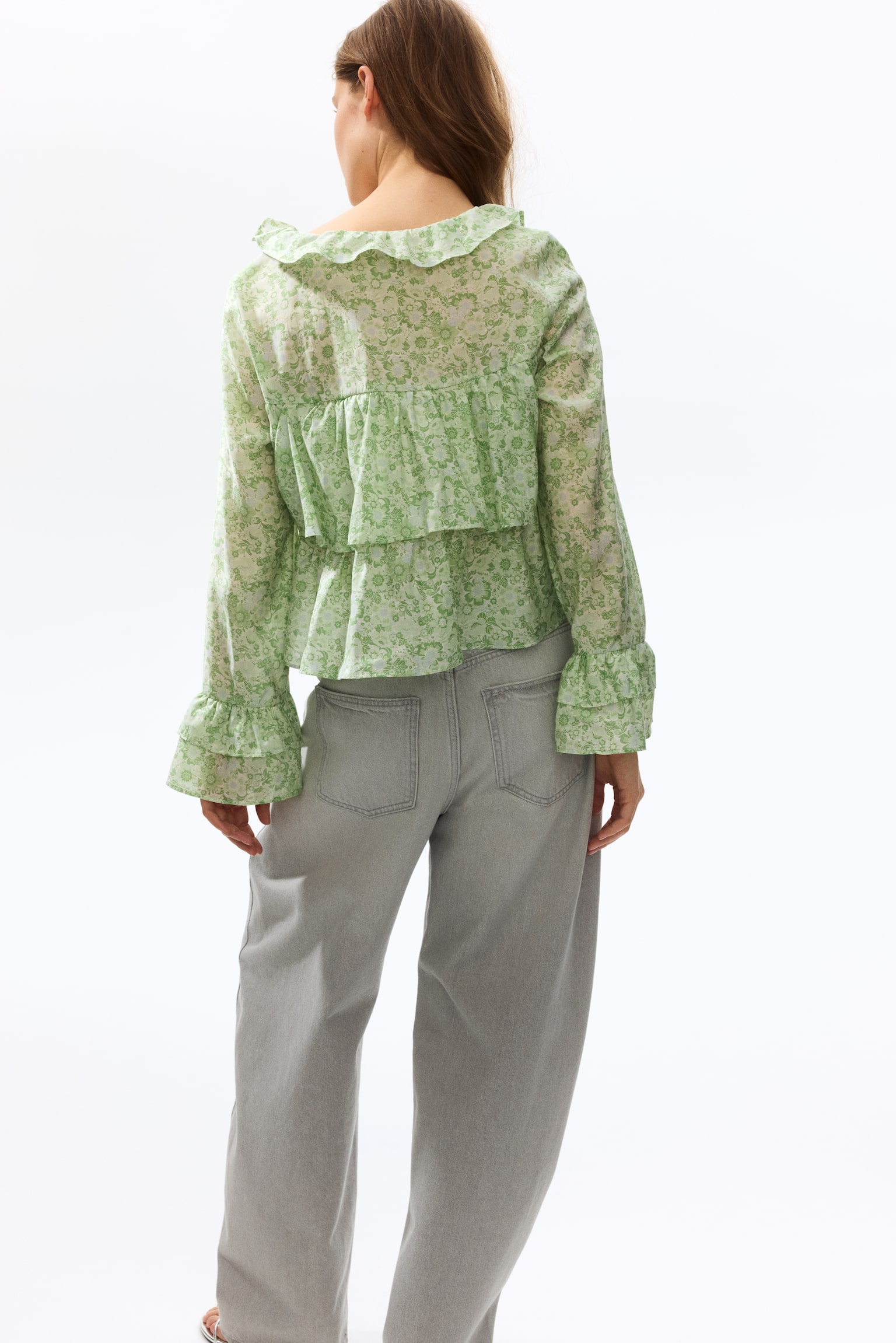 Blouse volantée-Vert clair/fleuri - 4