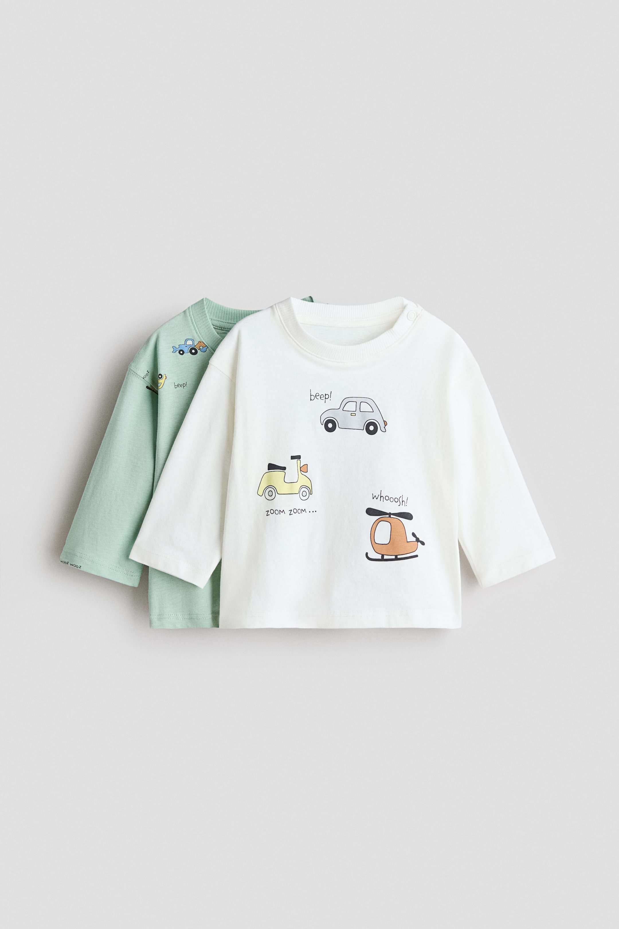 Переглянути збільшене зображення: Набір із 2 футболок з принтом - Світло-зелений/транспорт - Kids | H&M UA 1